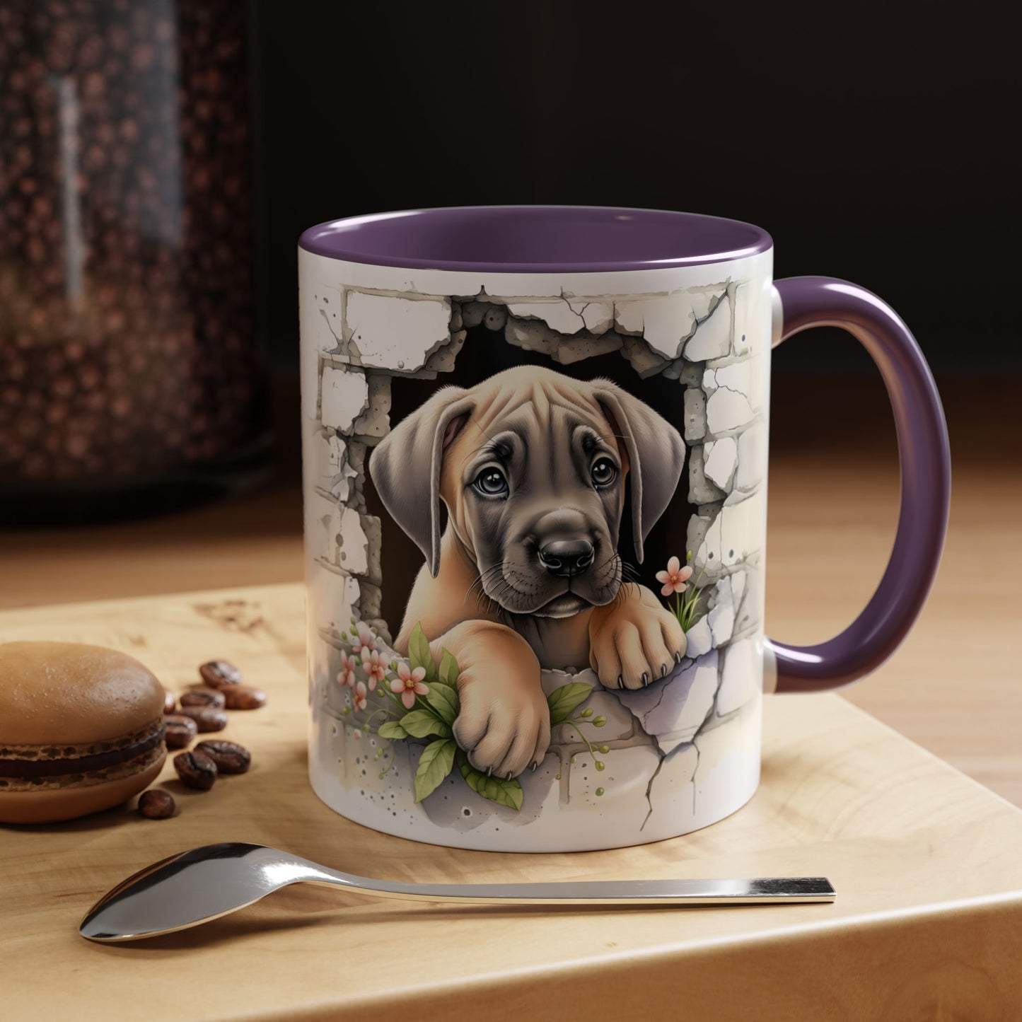🐾 Great Dane Puppy Accent Mug – Sweet Peek-Through Puppy Design ☕💛