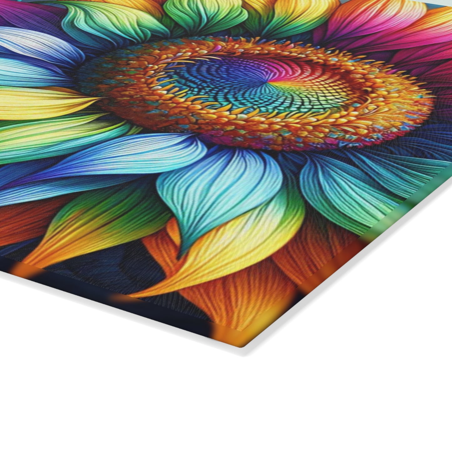 Rainbow Sunflower Glass Cutting Board – Colorful Farmhouse Kitchen Decor