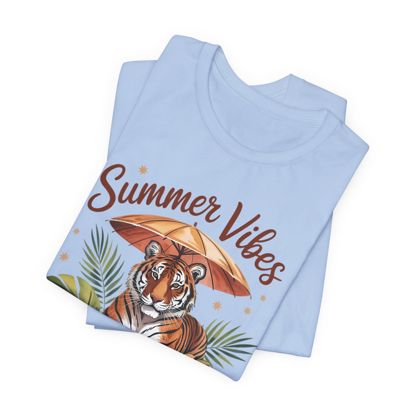 Camiseta Summer Vibes Tiger – Gráfico de palmeras de la selva con paraguas | Múltiples opciones de color