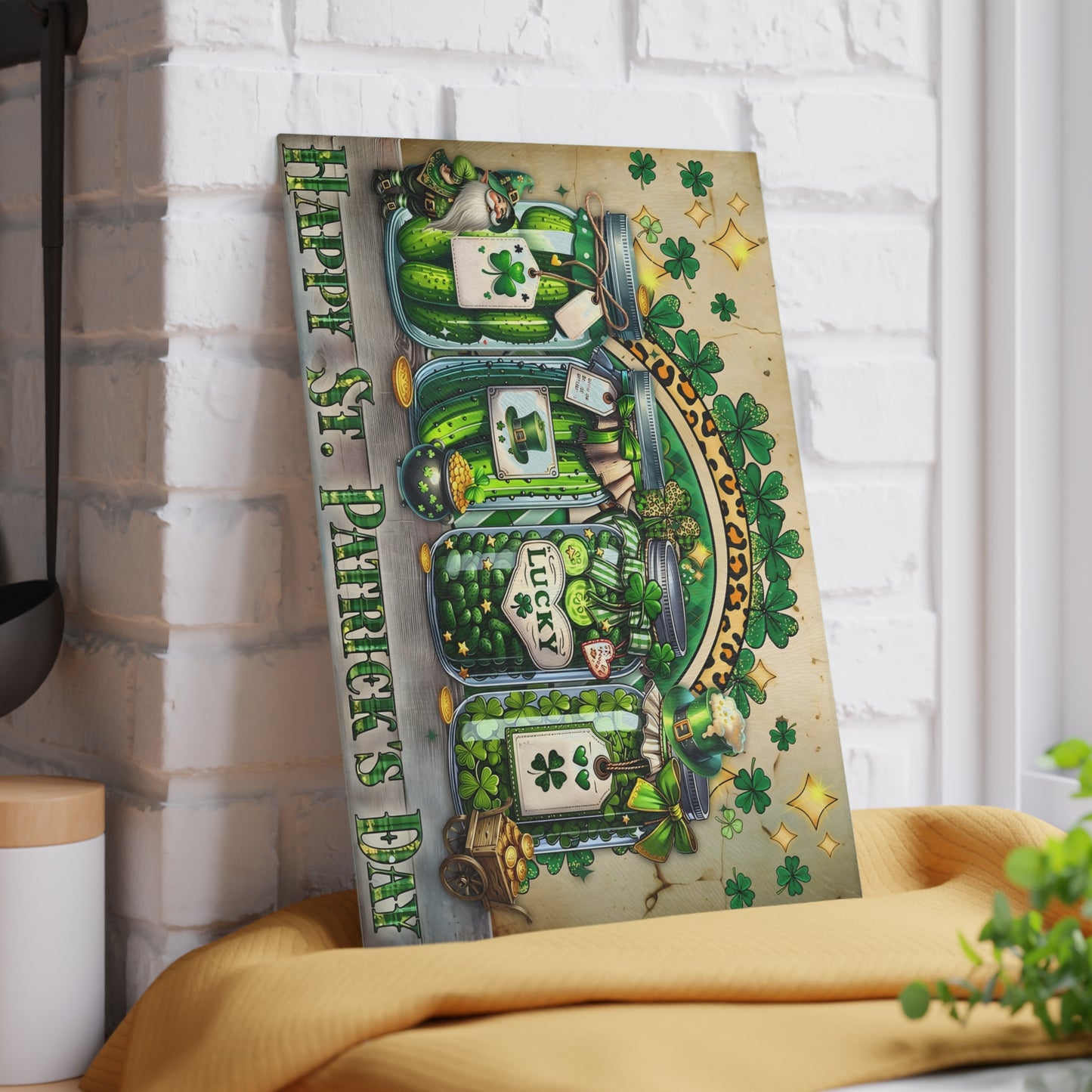 Lucky Shamrock Jars Glass Cutting Board – St. Patrick’s Day Kitchen Décor