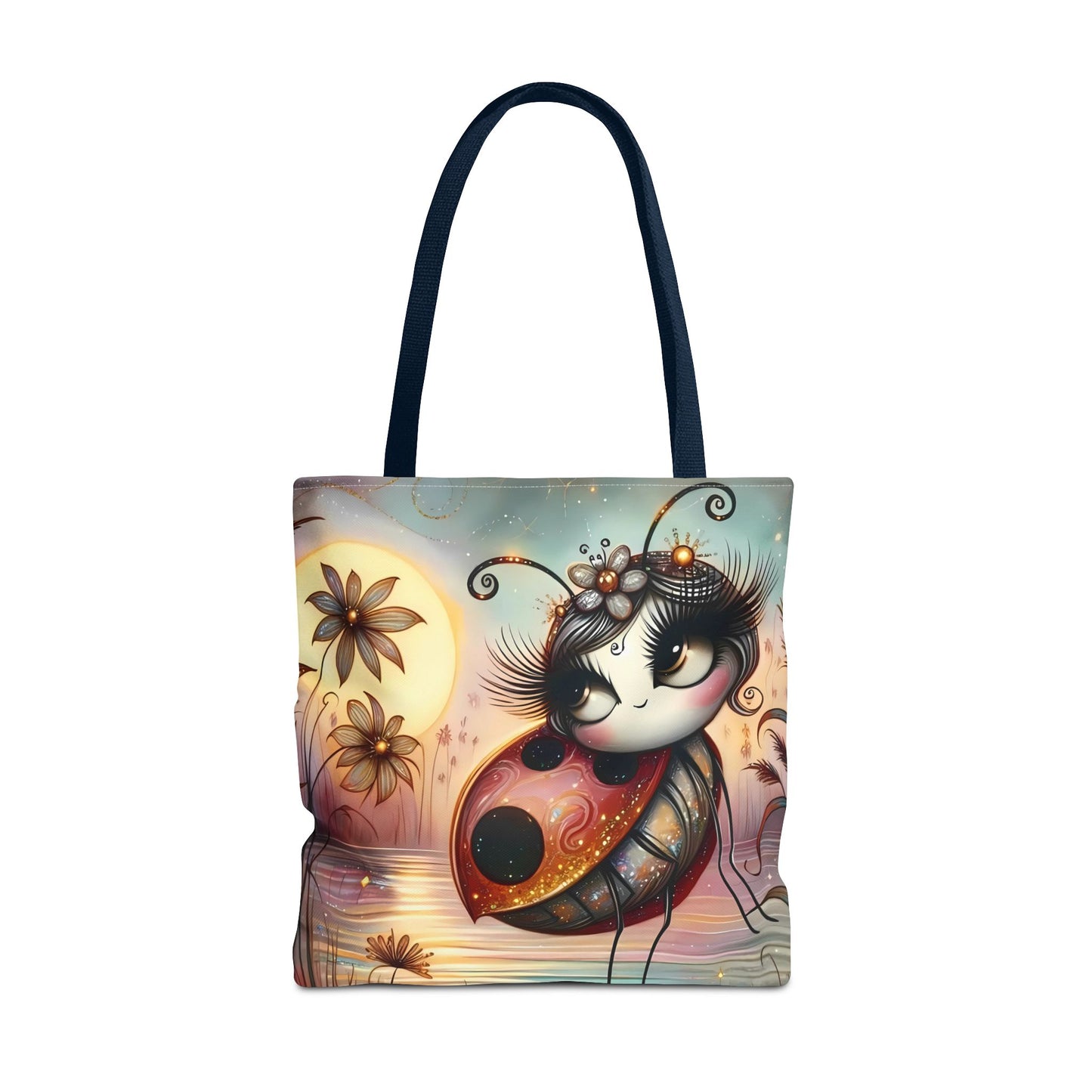 🐞 Mariquita sobre una flor junto al lago – Bolsa de tela inspirada en la naturaleza
