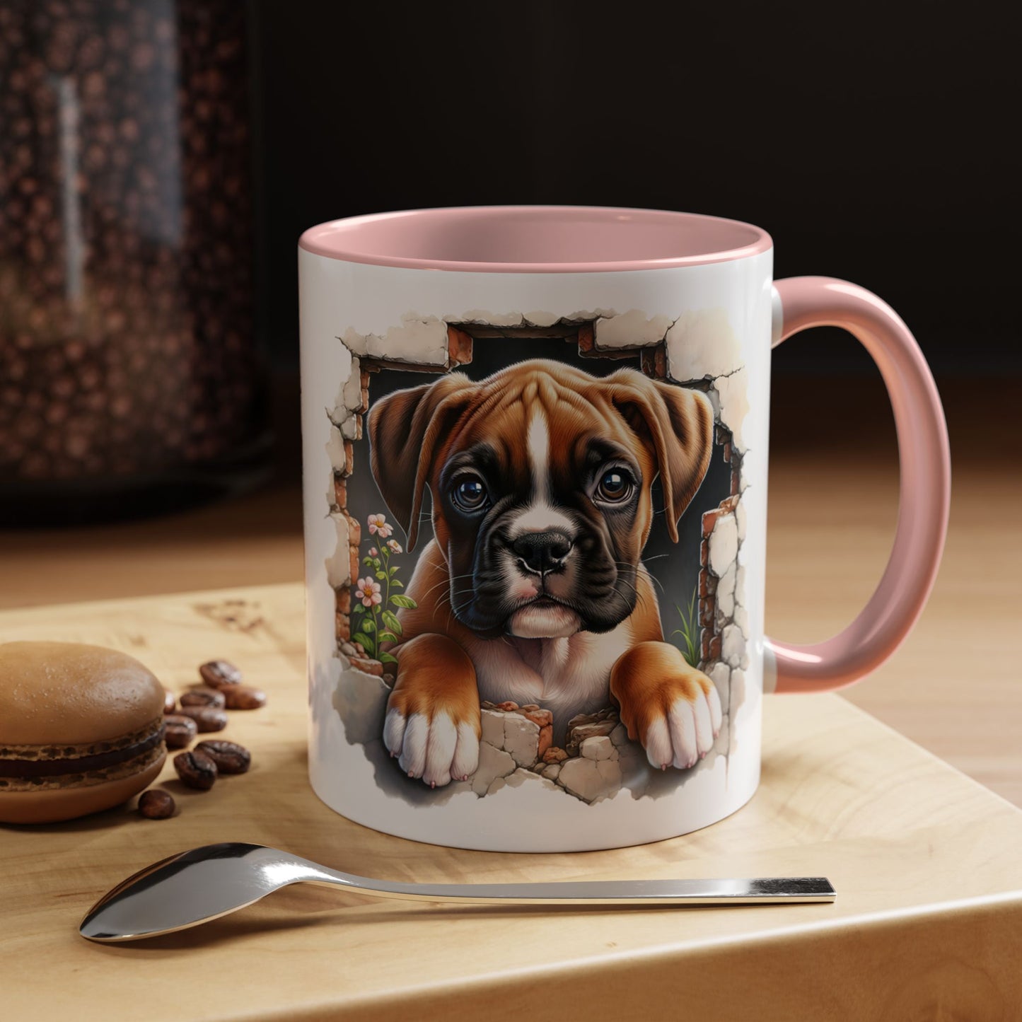 🐶☕ Boxer Puppy Peek Accent Mug – Adorable Dog Lover Gift ✨💛