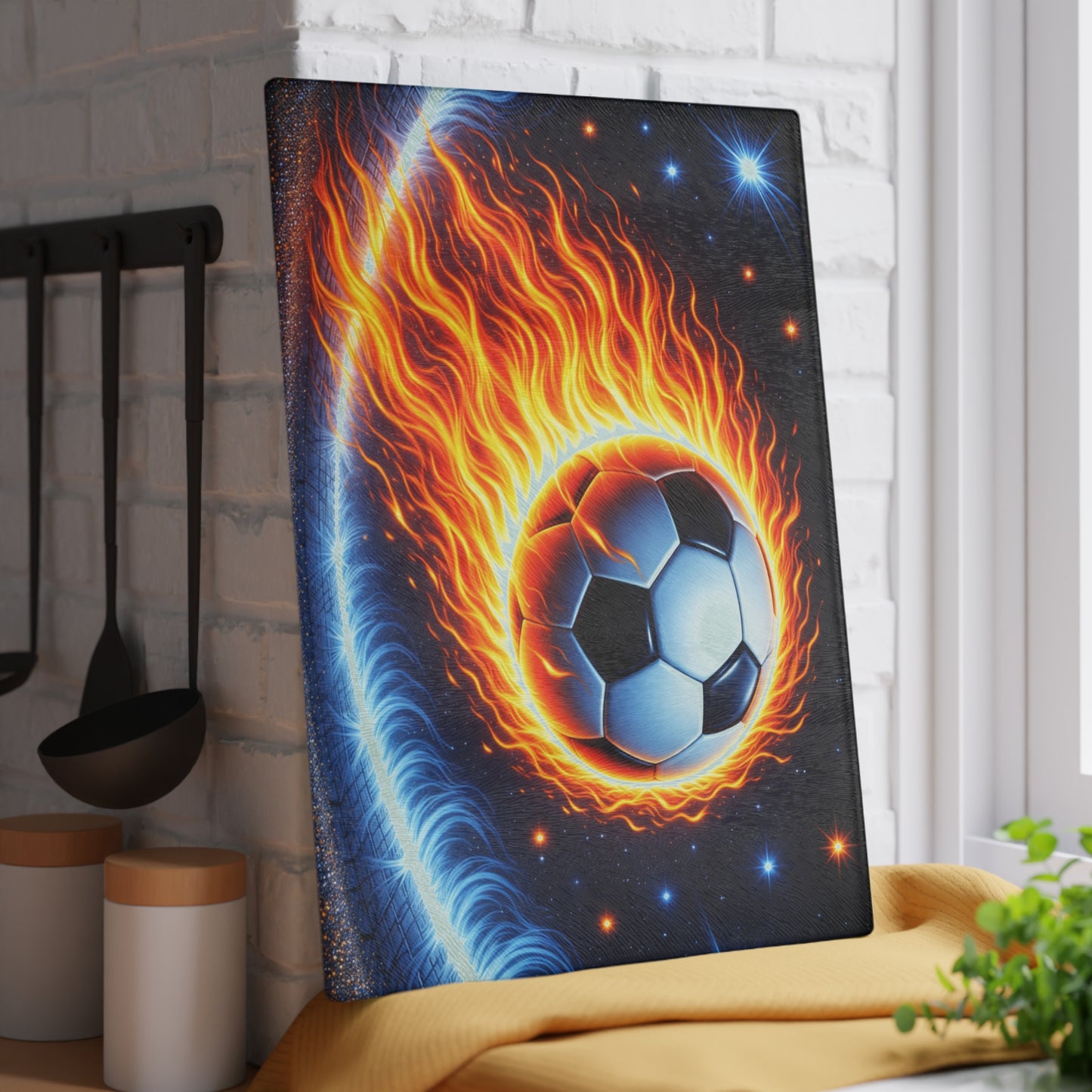Fiery Soccer Ball Cutting Board – Game Day Heat for Your Kitchen