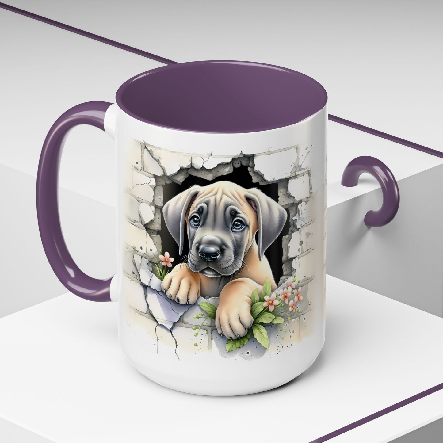 🐾 Great Dane Puppy Accent Mug – Sweet Peek-Through Puppy Design ☕💛