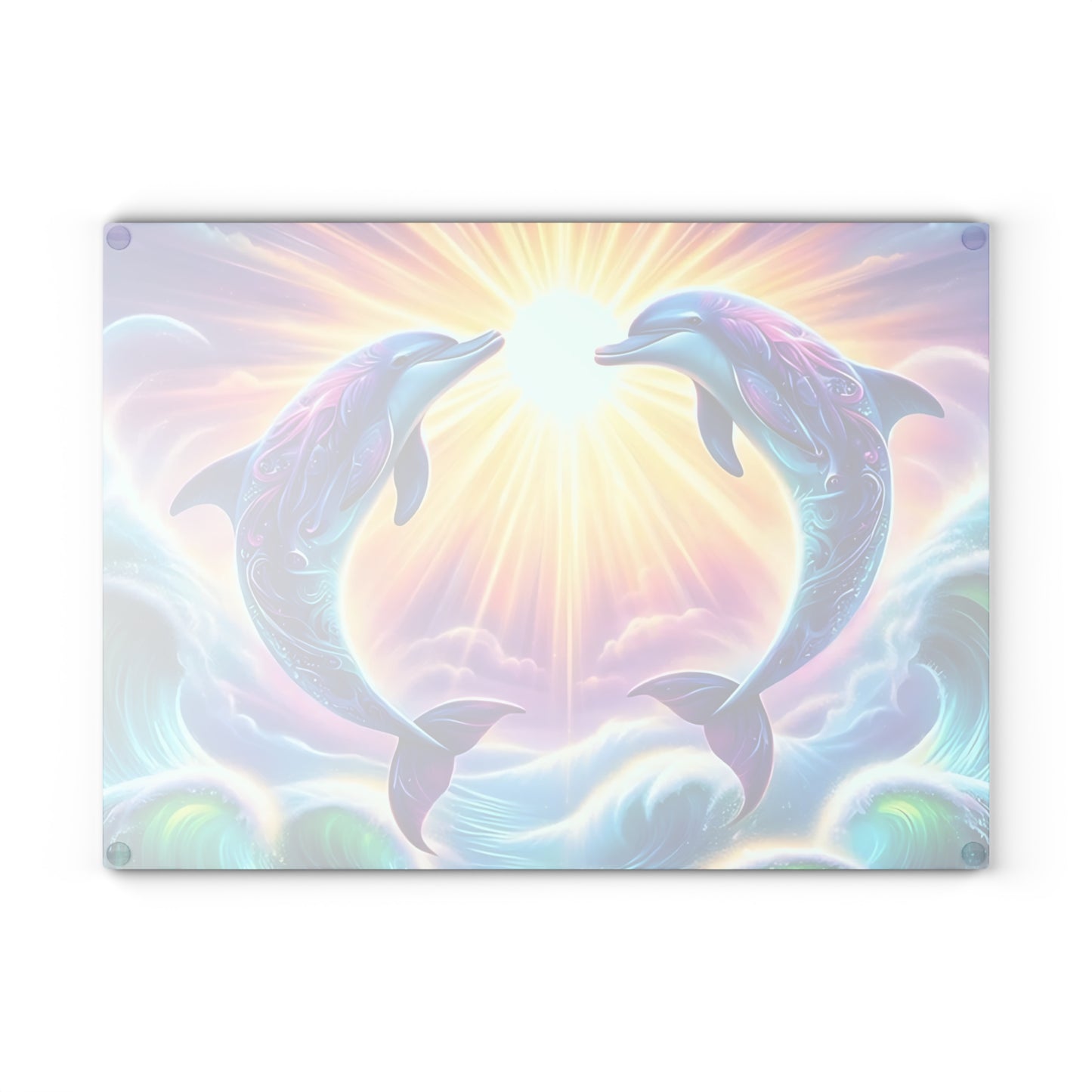 Personalized Dolphin Glass Cutting Board – Vibrant Ocean Decor, Custom Beach House Gift, Marine Life Charcuterie Board