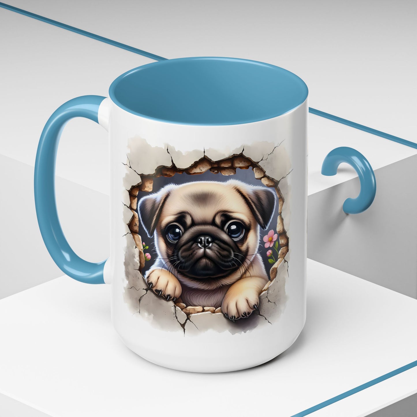 🐾💛 Pug Puppy Accent Mug – Cute Wrinkly Pug Coffee Cup ☕✨