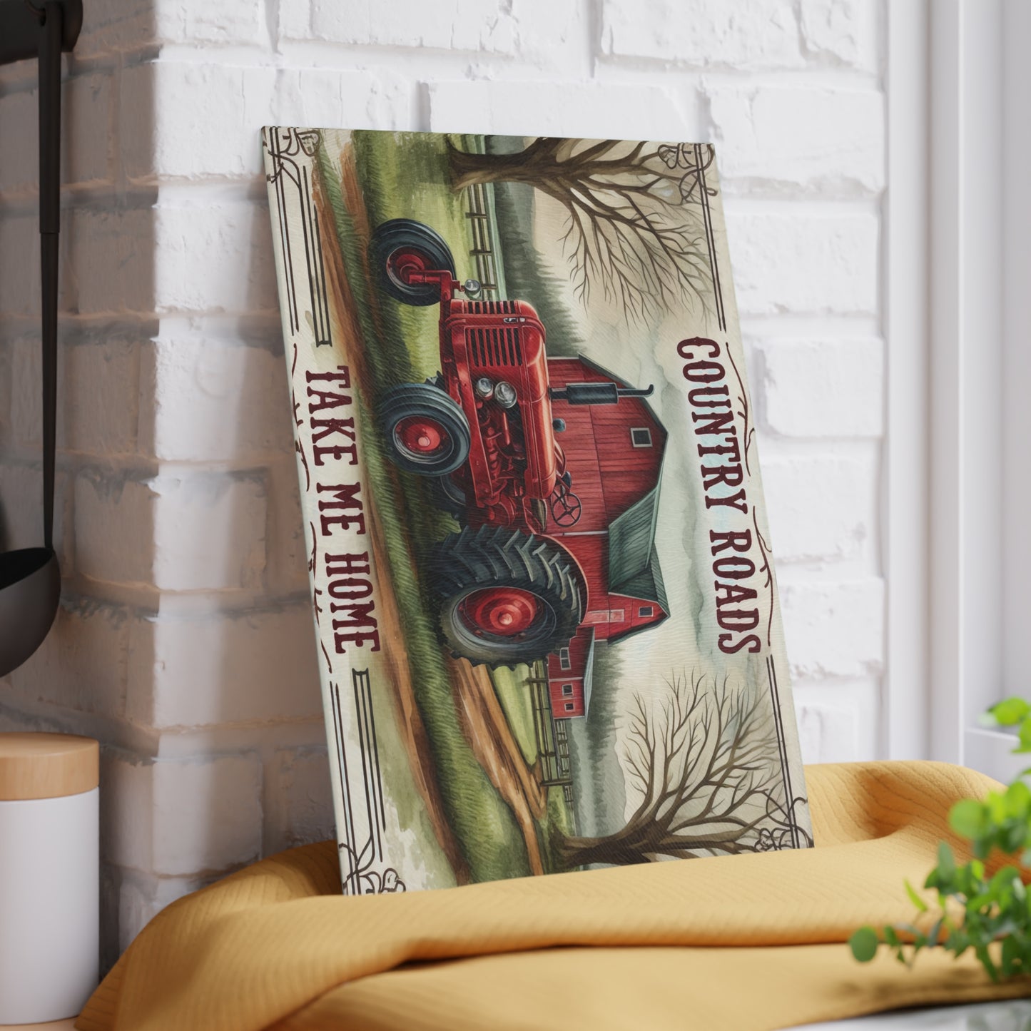🚜🌾 Country Roads Tractor Glass Cutting Board – Rustic Farmhouse Charm for Your Kitchen 🌾🚜