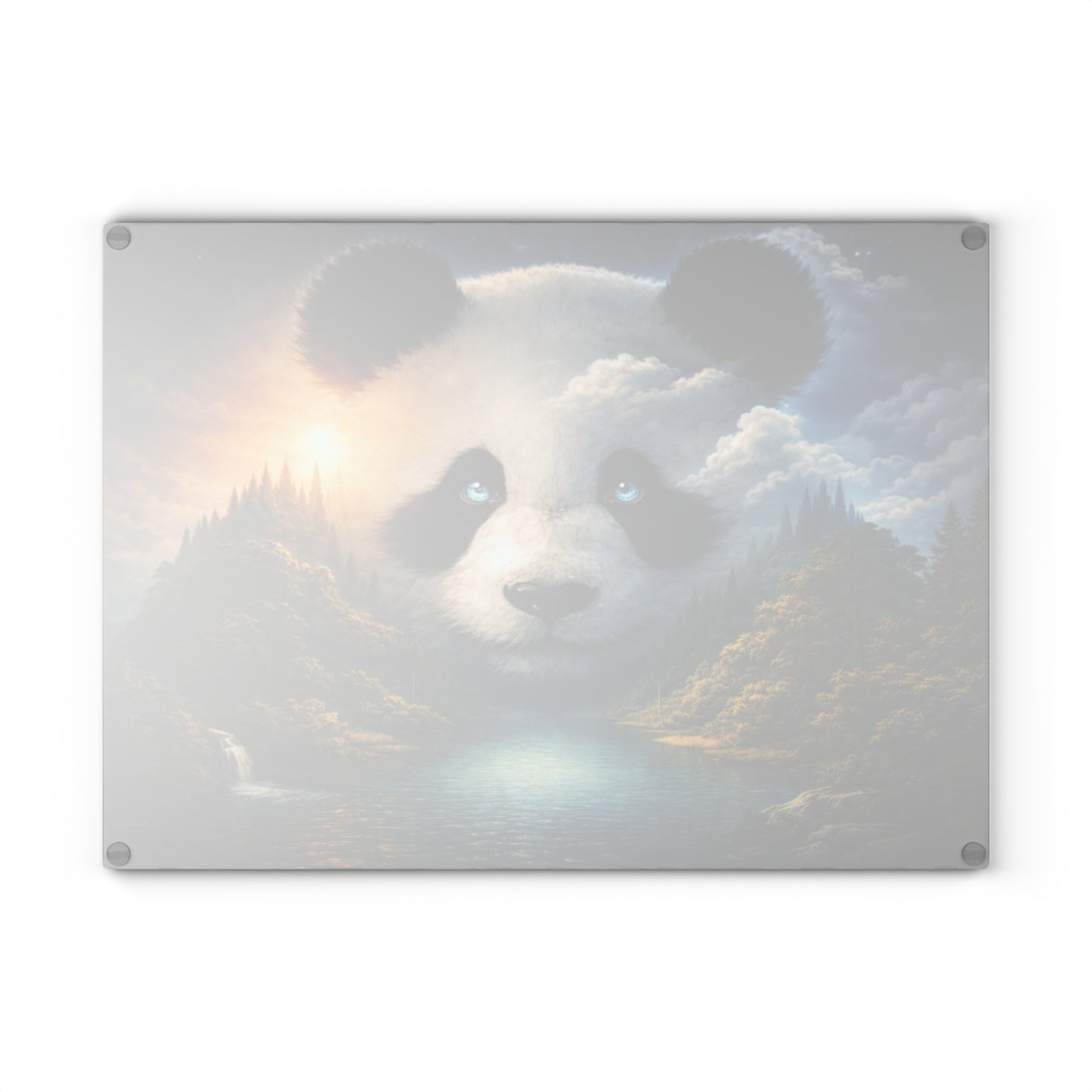 Panda Mountain Landscape Glass Cutting Board – Serene Wildlife Nature Artwork