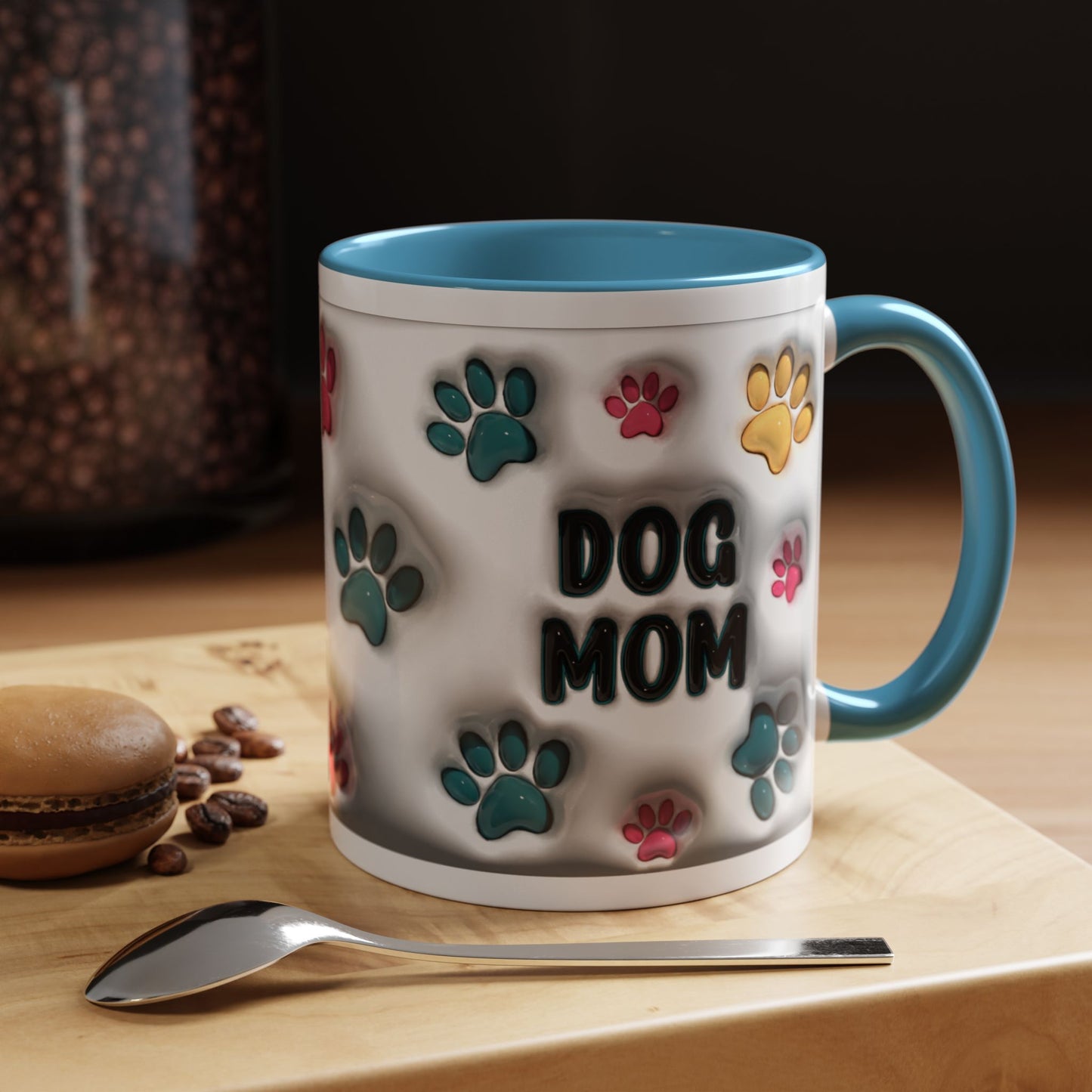 Dog Mom Accent Mug – Colorful Paw Print Cup for Proud Pet Parents