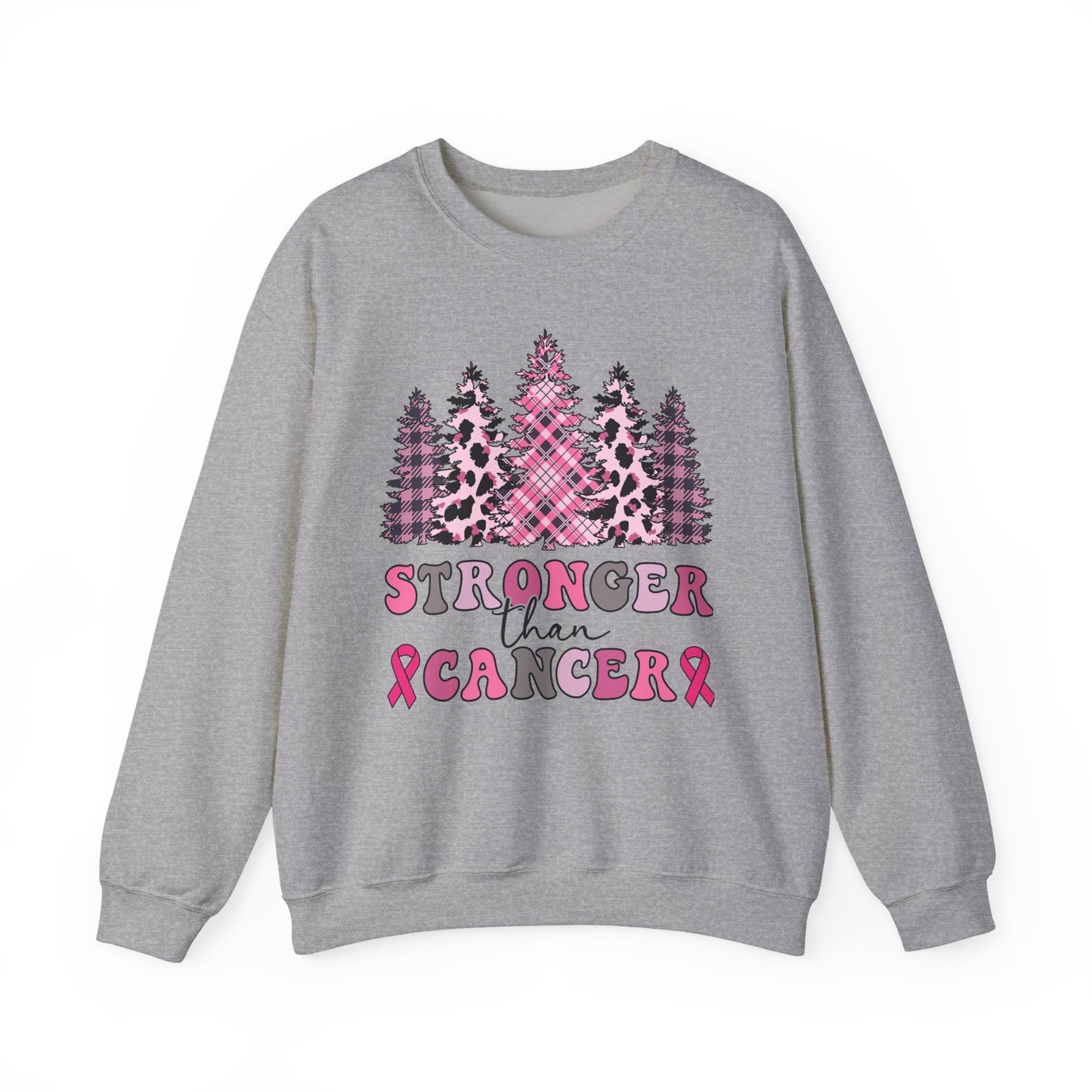 🌲💗 Stronger Than Cancer Pink Trees Sweatshirt – Breast Cancer Awareness Crewneck