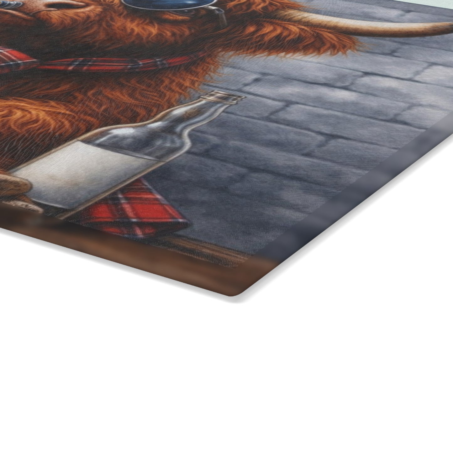 Cool Shades Highland Cow Glass Cutting Board – Playful Farm Bar Art with Bold Rustic Attitude