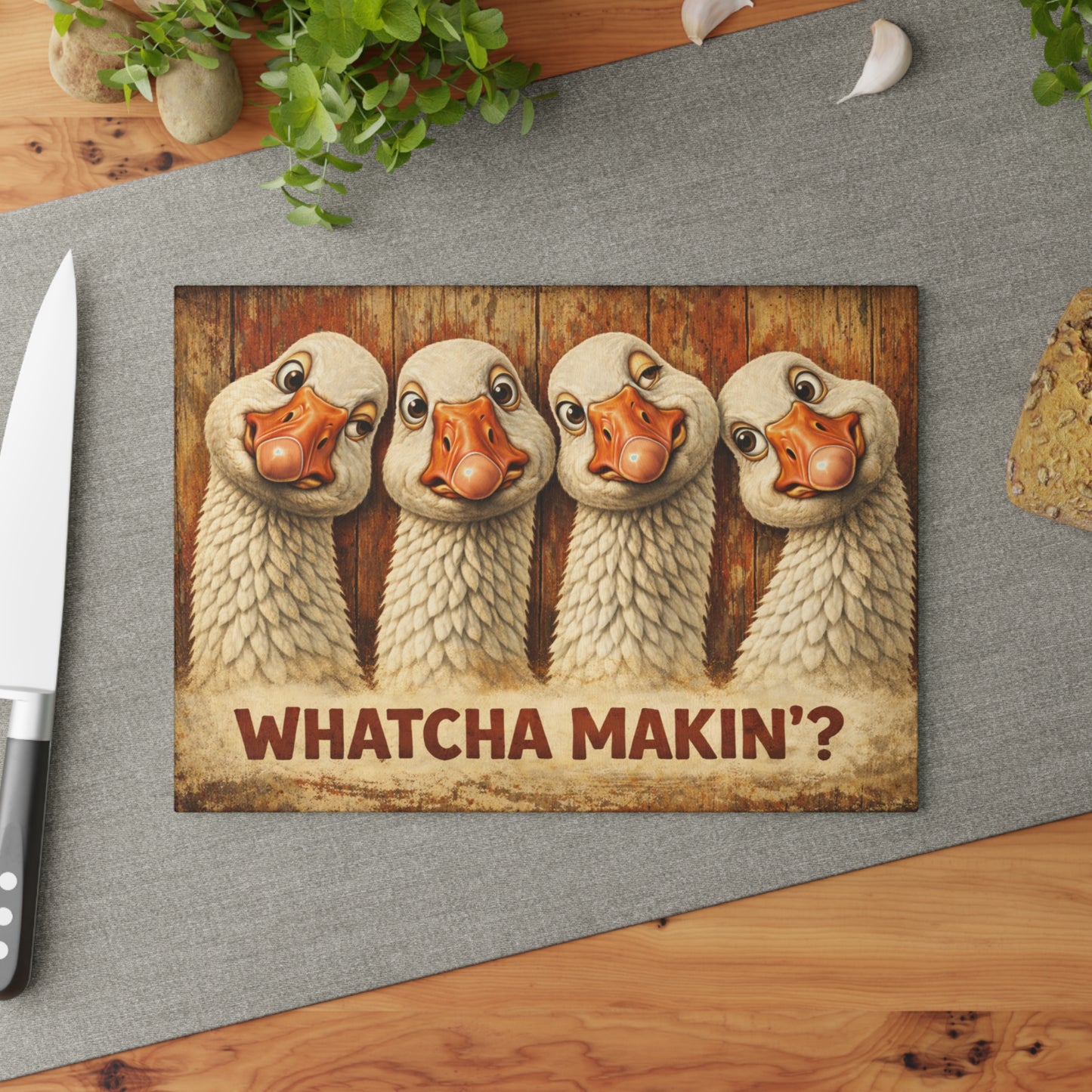 Whatcha Makin’? Glass Cutting Board – Funny Goose Farmhouse Kitchen Decor