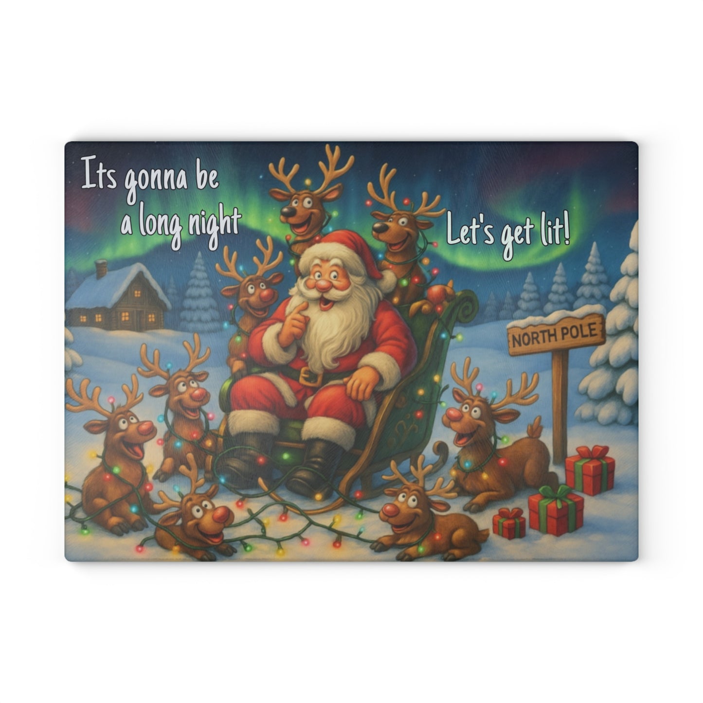 🎅✨ “Let’s Get Lit” Glass Cutting Board – Festive Cheer for Your Holiday Kitchen