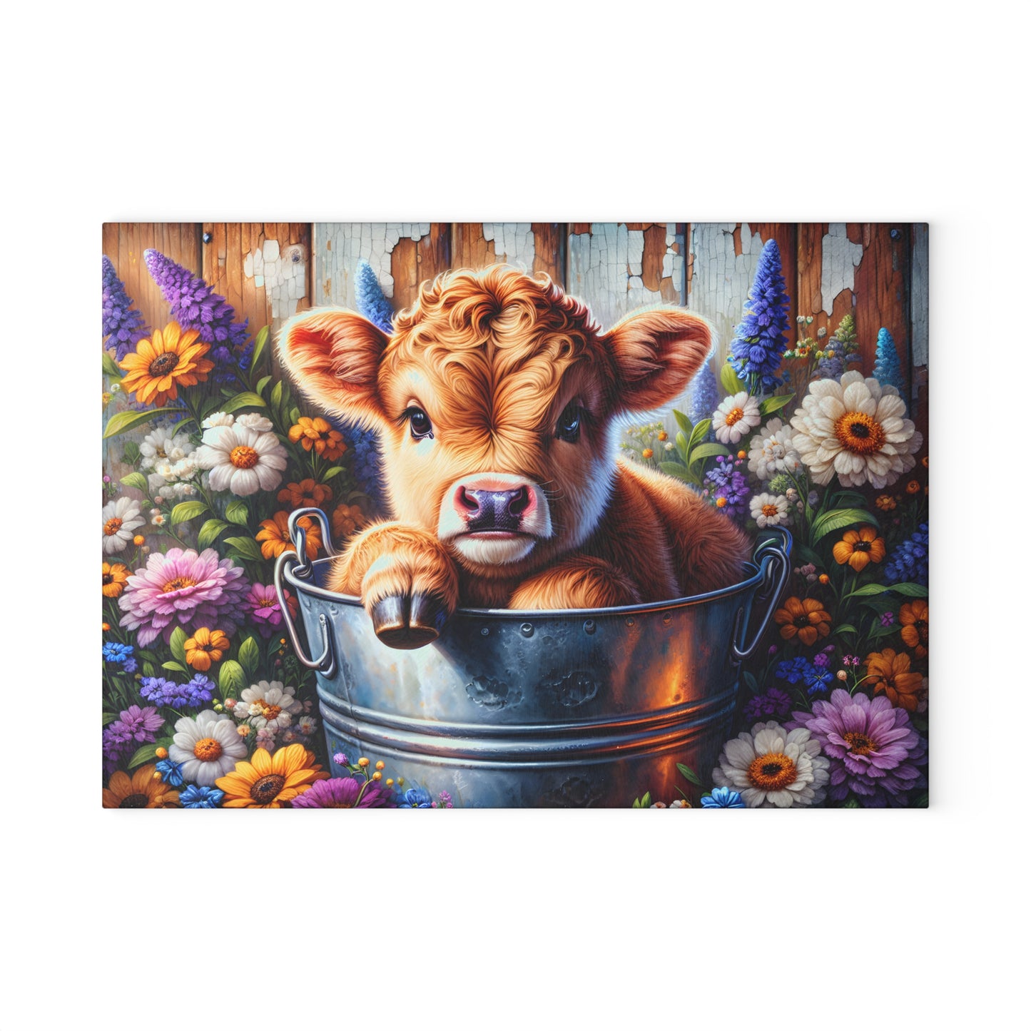 🐮 Wildflower Bucket Calf Cutting Board – Bright Blooms & Farmyard Whimsy for Your Kitchen