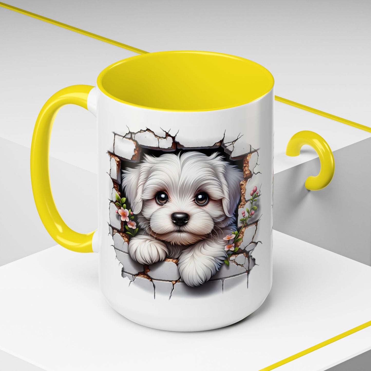 🎀🐶 Maltese Puppy Accent Mug – Cute Peek-Through Dog Design for Animal Lovers ☕💖