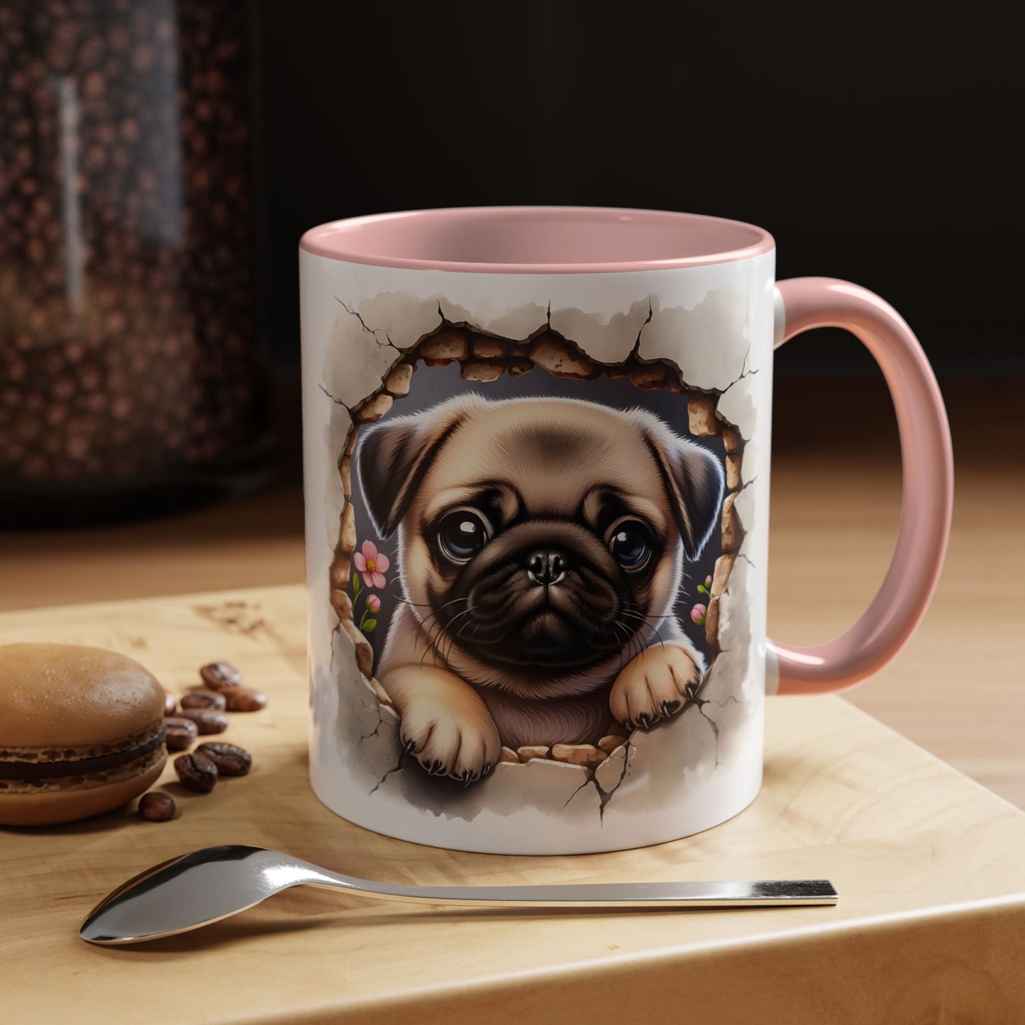 🐾💛 Pug Puppy Accent Mug – Cute Wrinkly Pug Coffee Cup ☕✨