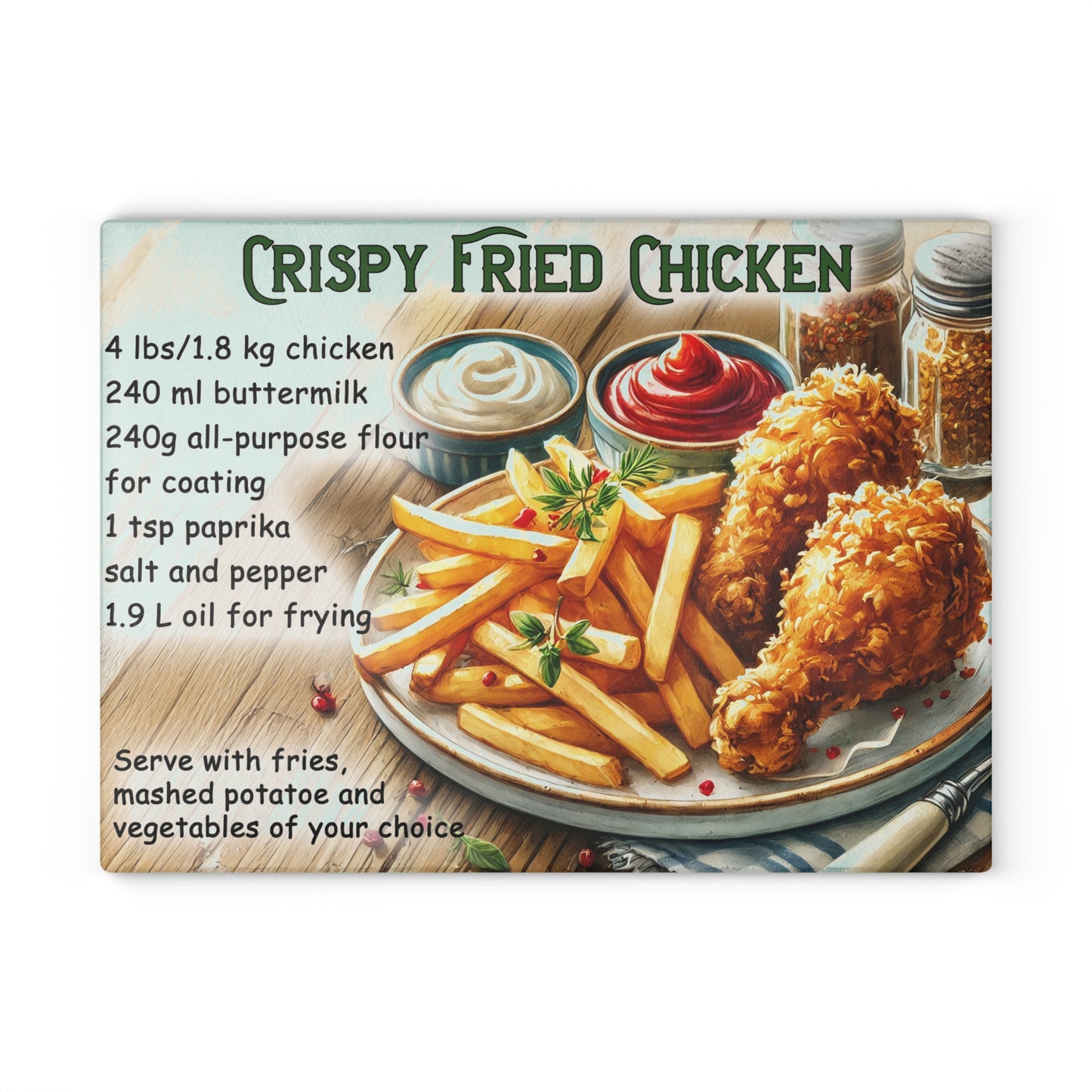 🍗 Crispy Fried Chicken Recipe – Southern Kitchen Charm Glass Cutting Board