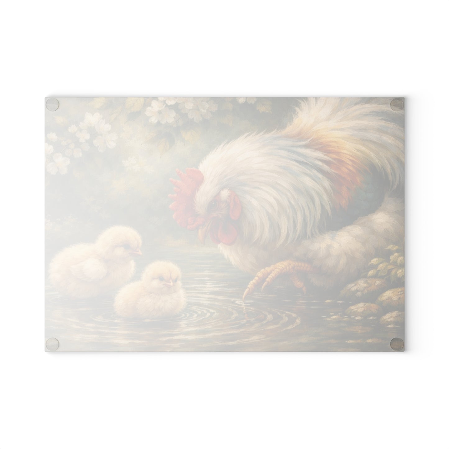 Mother Hen and Chicks Glass Cutting Board – Farmhouse Chicken Kitchen Decor