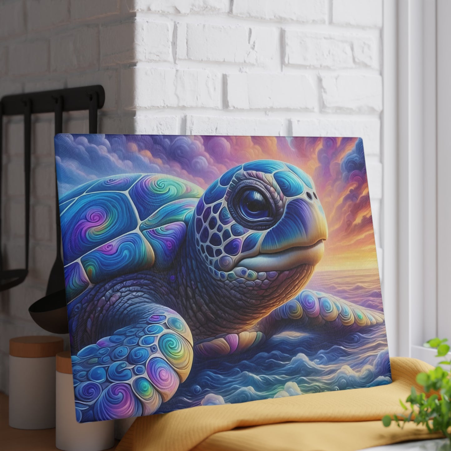 Up Close Sea Turtle Glass Cutting Board – Coastal Ocean Kitchen Décor