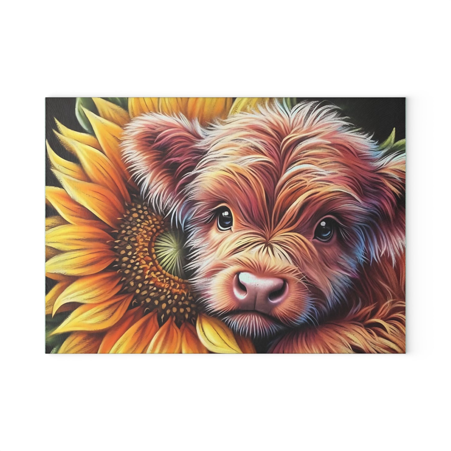 🌻 Highland Cow with Sunflower Glass Cutting Board – Beautifully Detailed Artwork for Your Kitchen 🌟