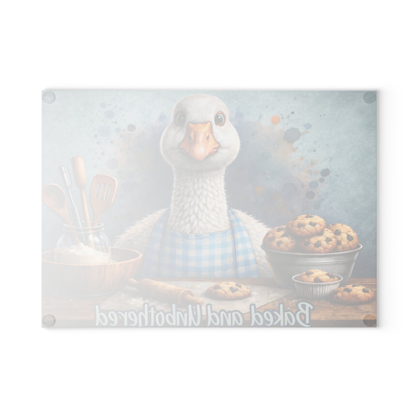 Baked and Unbothered Glass Cutting Board – Whimsical Goose Kitchen Decor