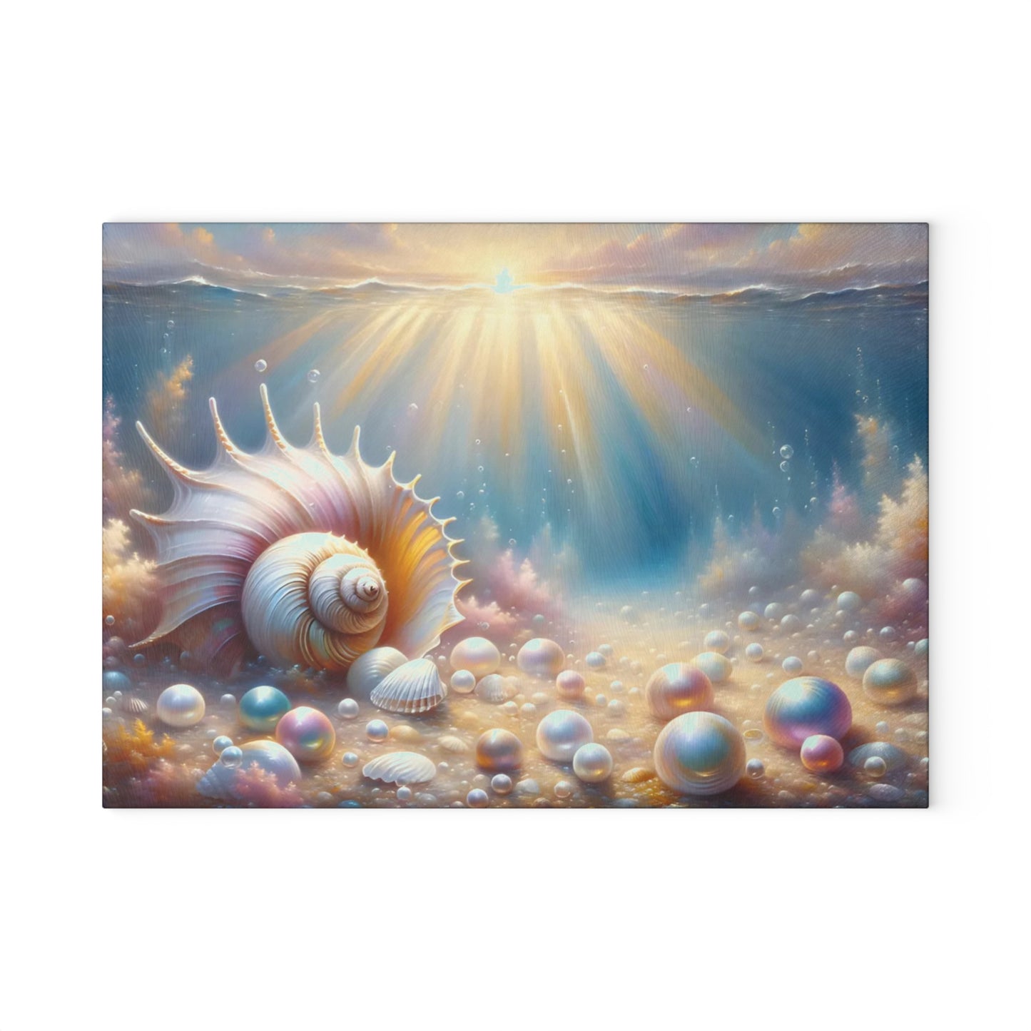 Seashell & Pearls Ocean Glow Glass Cutting Board – Coastal Kitchen Art
