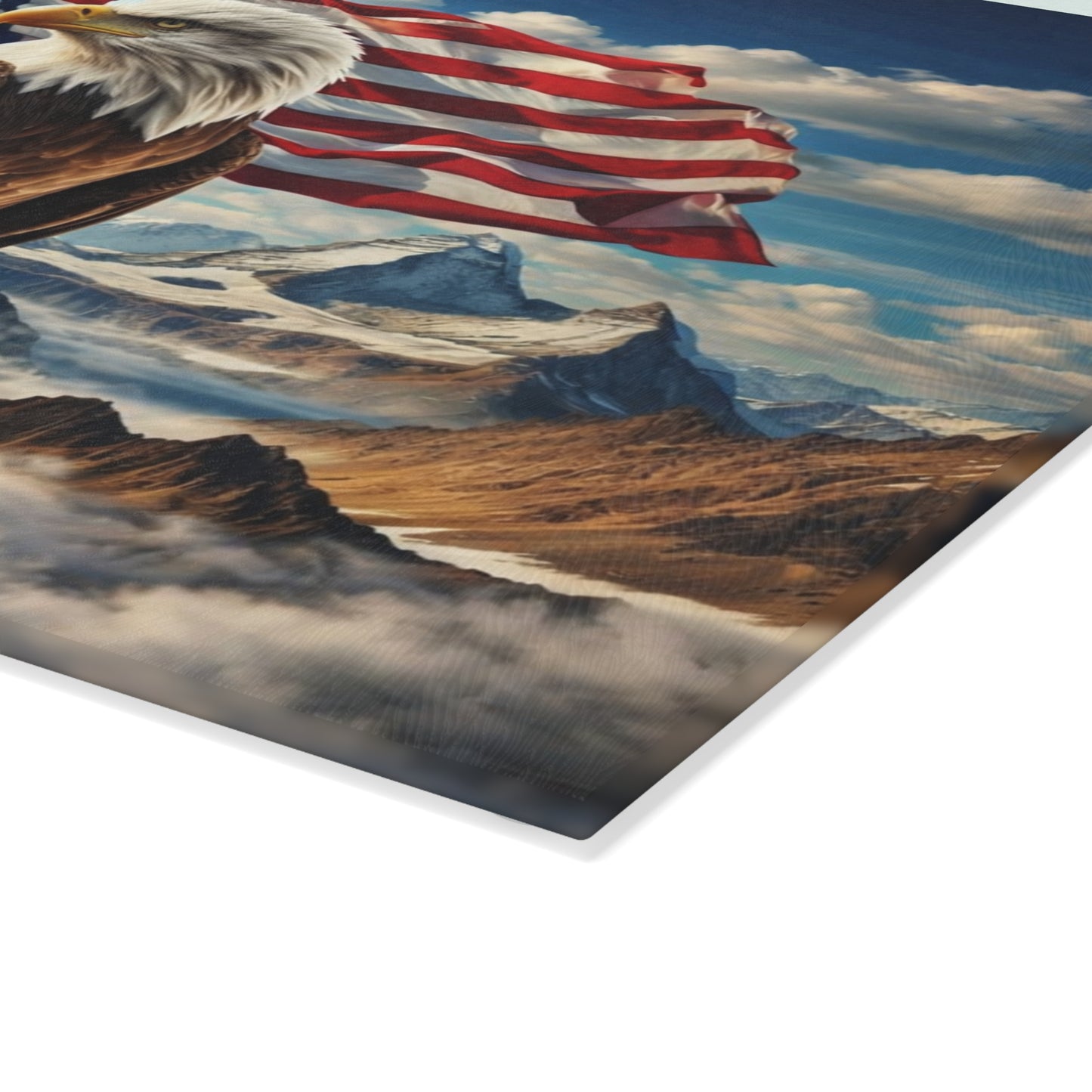 Majestic American Eagle Glass Cutting Board – Patriotic Mountain Landscape Kitchen Art & Display Board