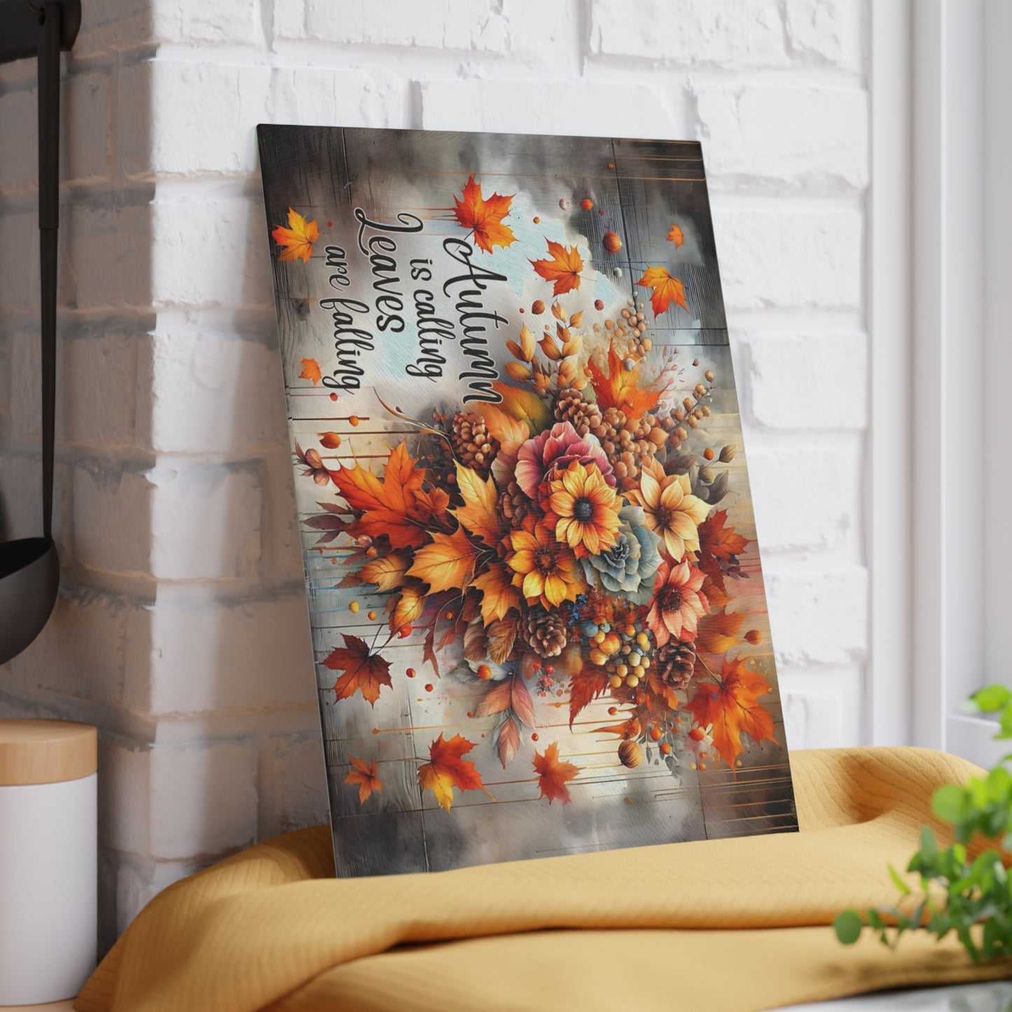 🍁🌻 Autumn Leaves & Blooms Cutting Board – Seasonal Elegance for Your Kitchen 🍂🌾