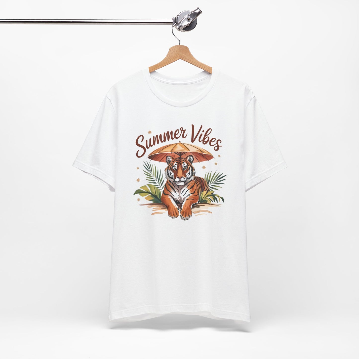 Camiseta Summer Vibes Tiger – Gráfico de palmeras de la selva con paraguas | Múltiples opciones de color