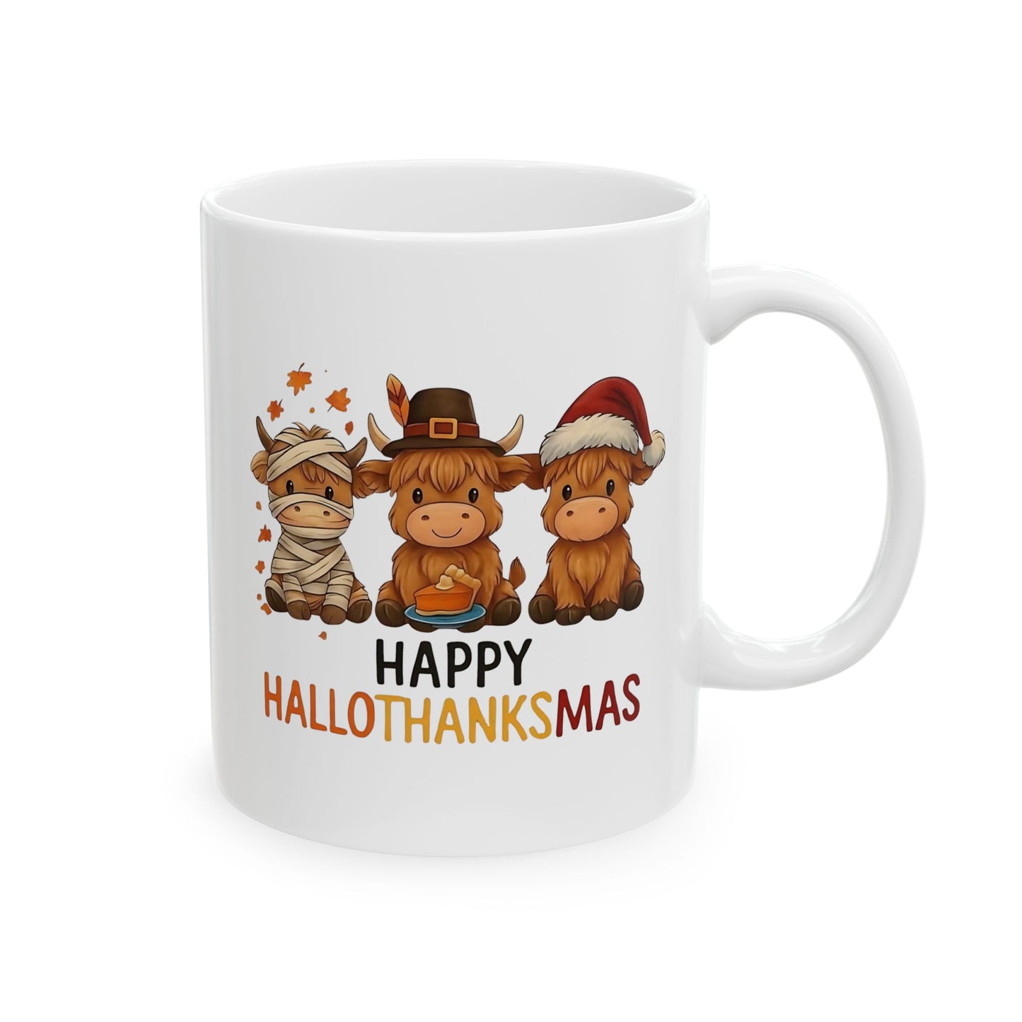 🐮🎃🦃🎄 Happy Hallothanksmas Mug – Cow Holiday Coffee Cup ☕✨