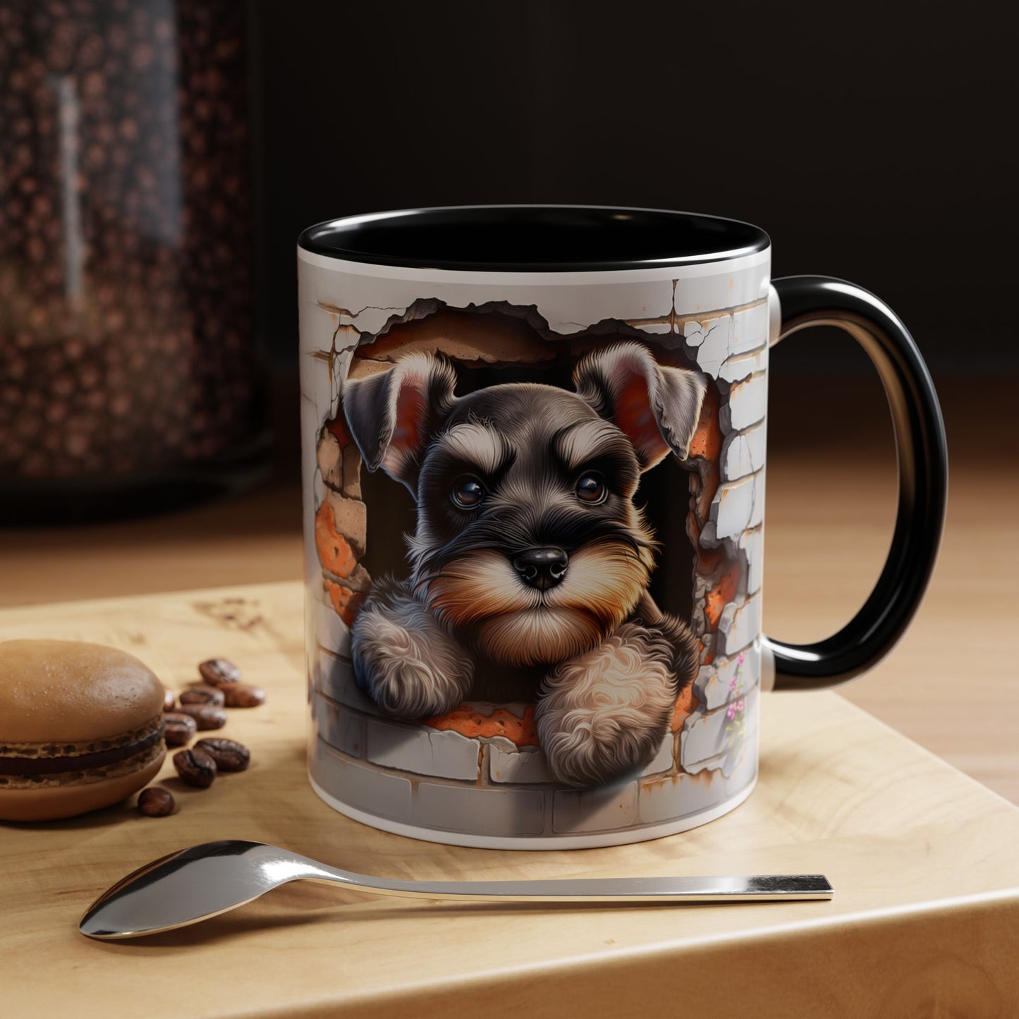 🎀🐶 Schnauzer Puppy Accent Mug – Cute Peek-Through Dog Design for Animal Lovers ☕💖