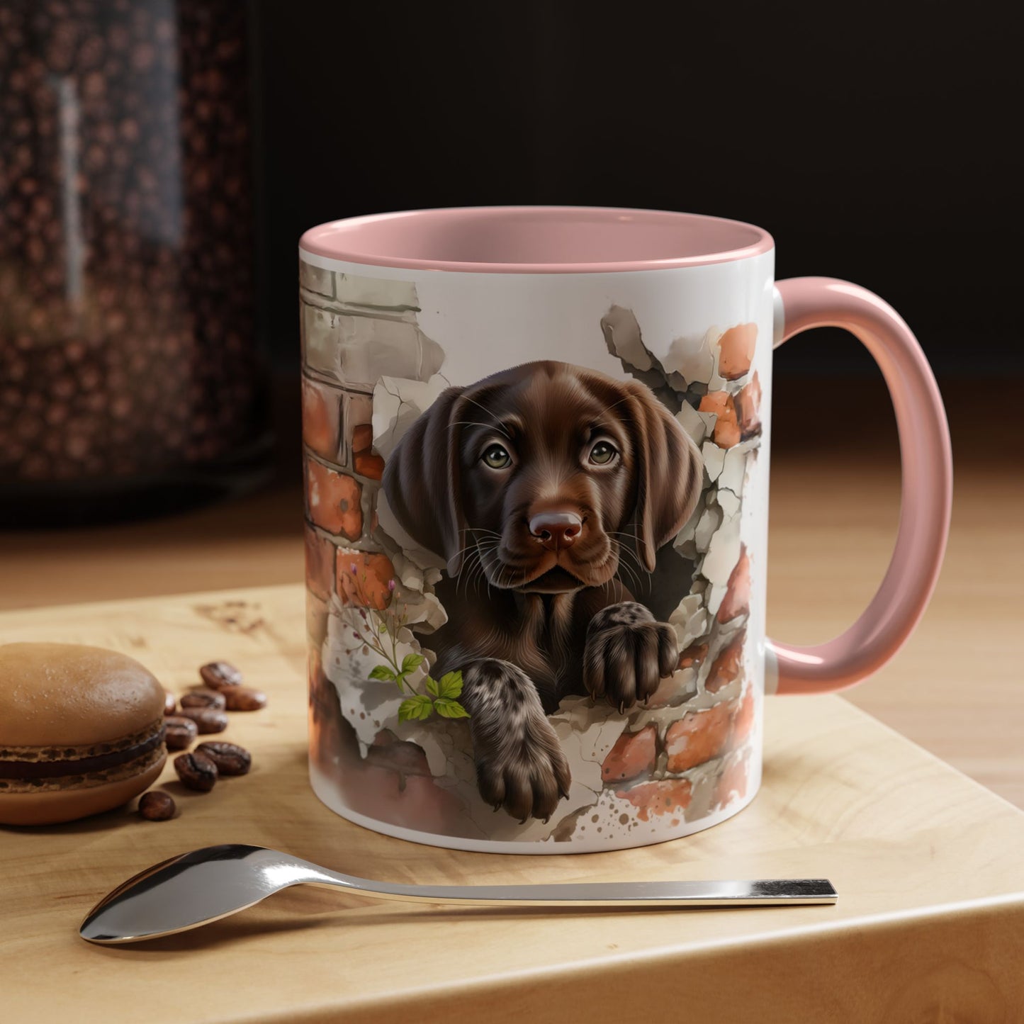 🐶🍫 Chocolate Lab Puppy Accent Mug – Sweet Brown Pup Coffee Cup ☕💛