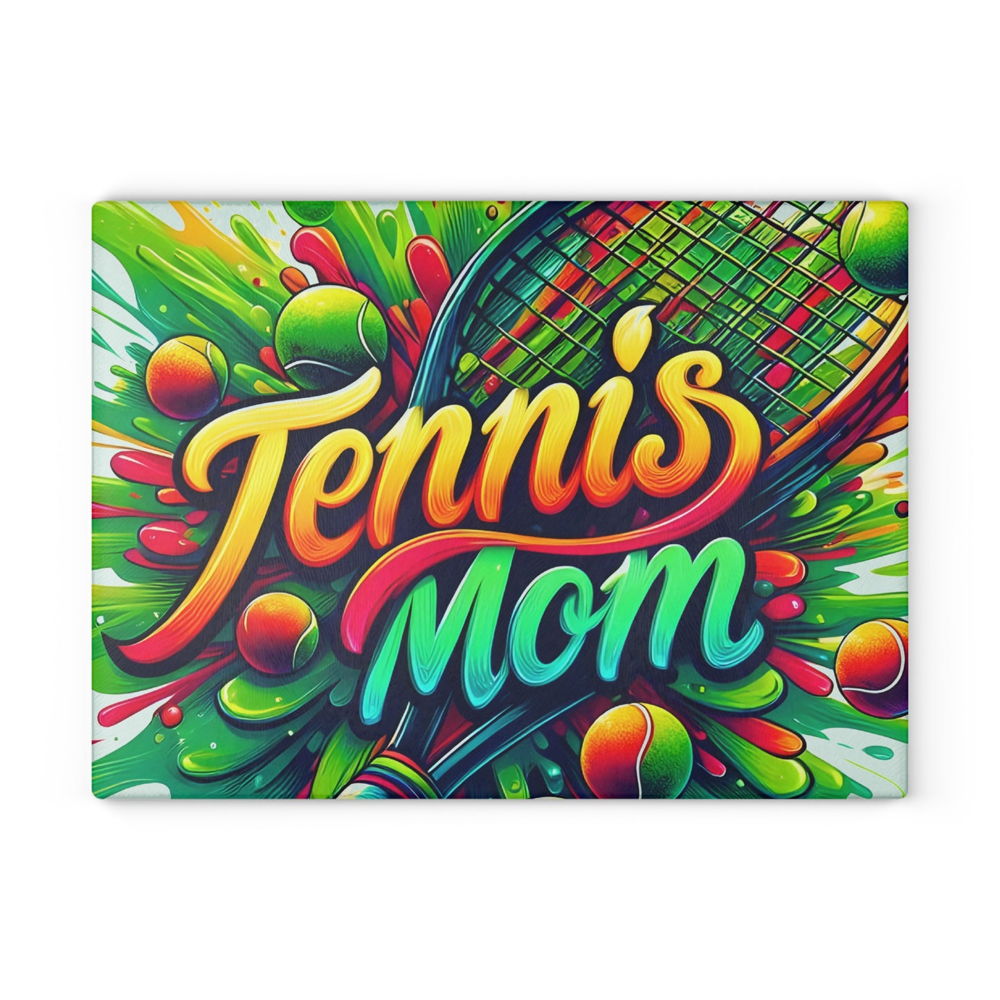 🎾 Tennis Mom Cutting Board – Colorful Splash for Your Kitchen 🎨