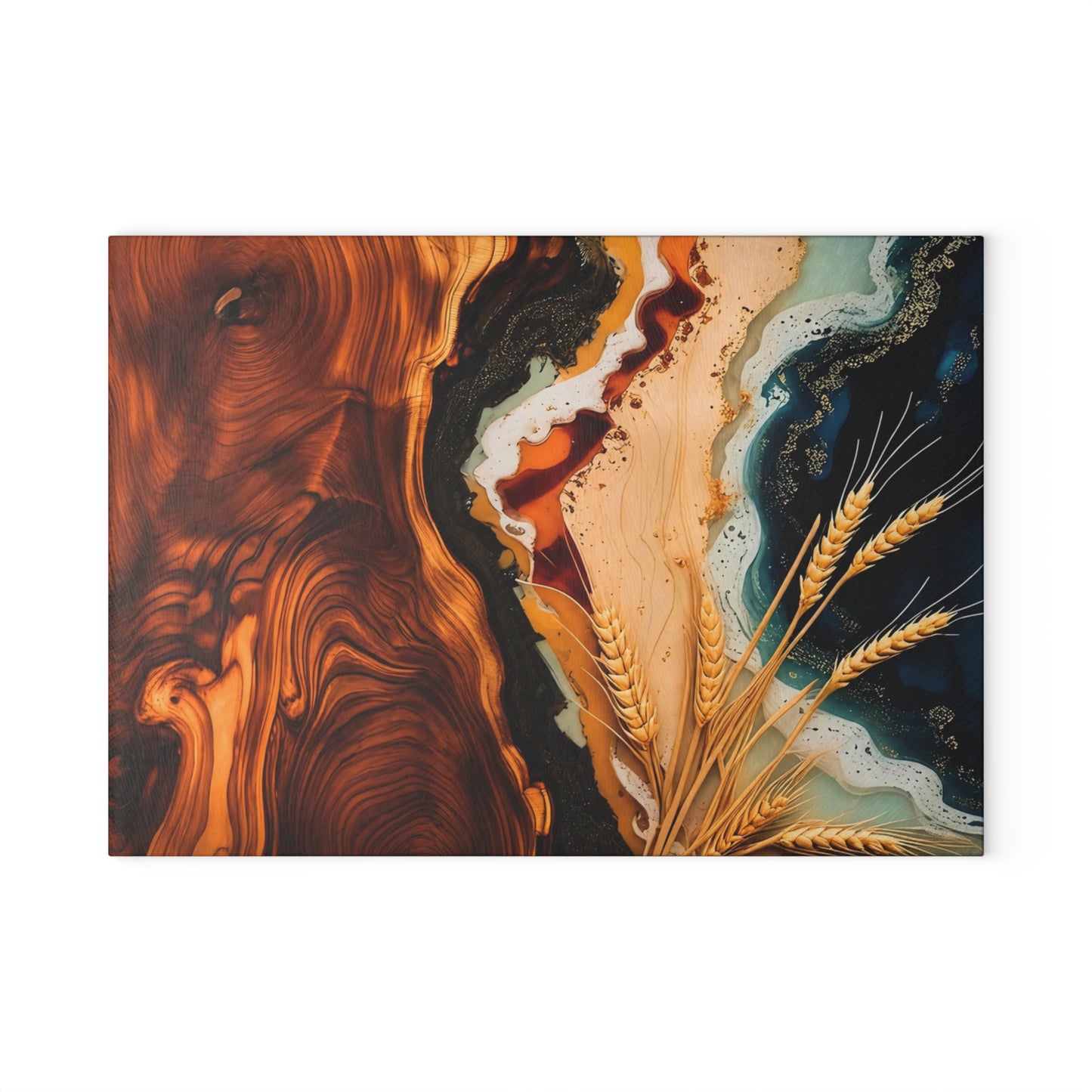 Personalized Wood & Resin Style Glass Cutting Board (Faux Wood & Epoxy Design – Tempered Glass)