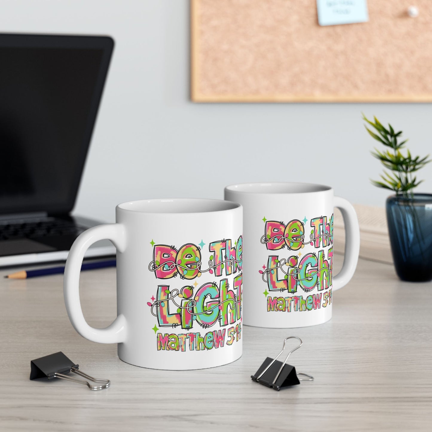 ☕ Be the Light Matthew 5:14 Mug – Colorful Faith & Christmas Cheer 🌟🎄