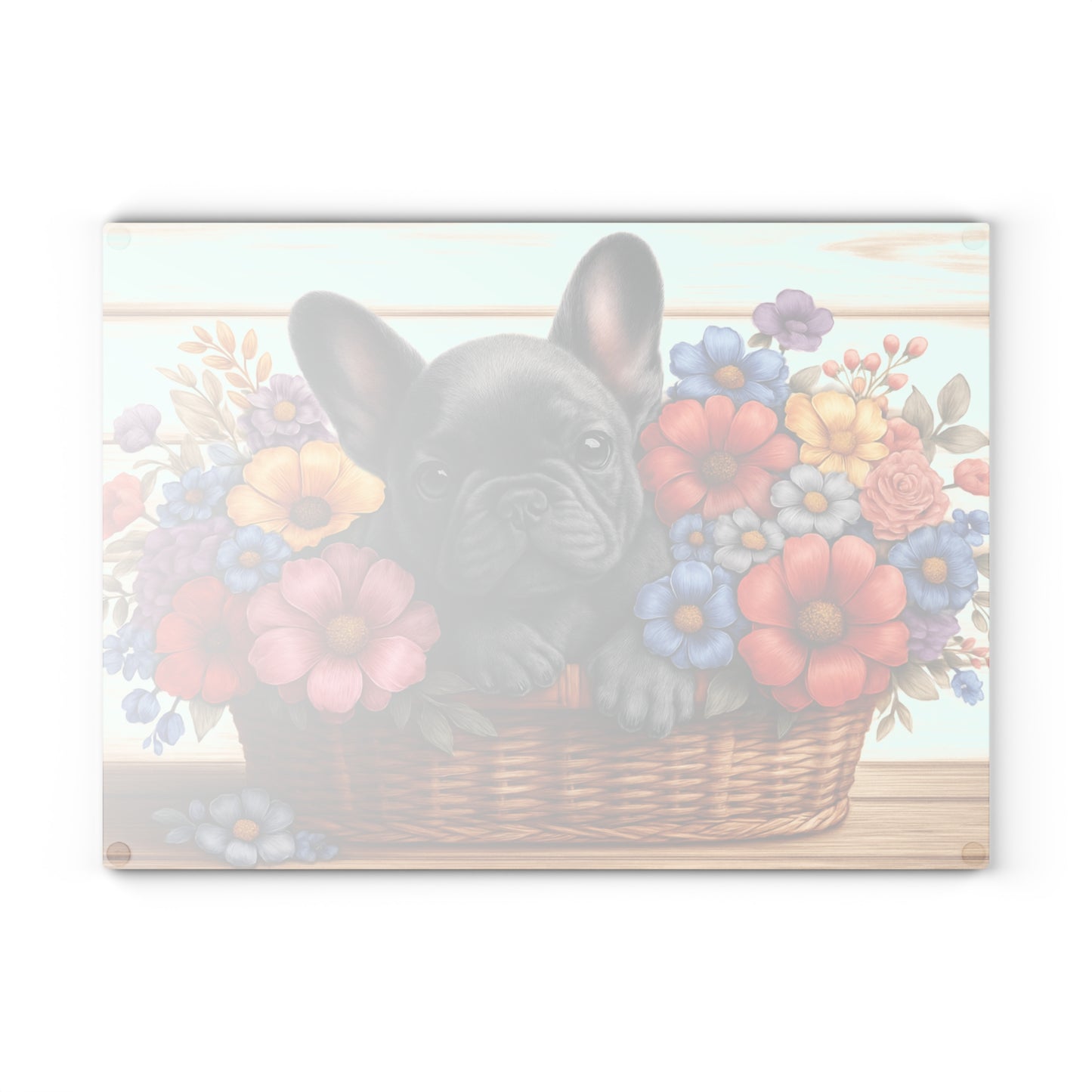 🐾 Gray French Bulldog in Bloom Basket Cutting Board – Frenchie Charm Meets Floral Elegance 🌸