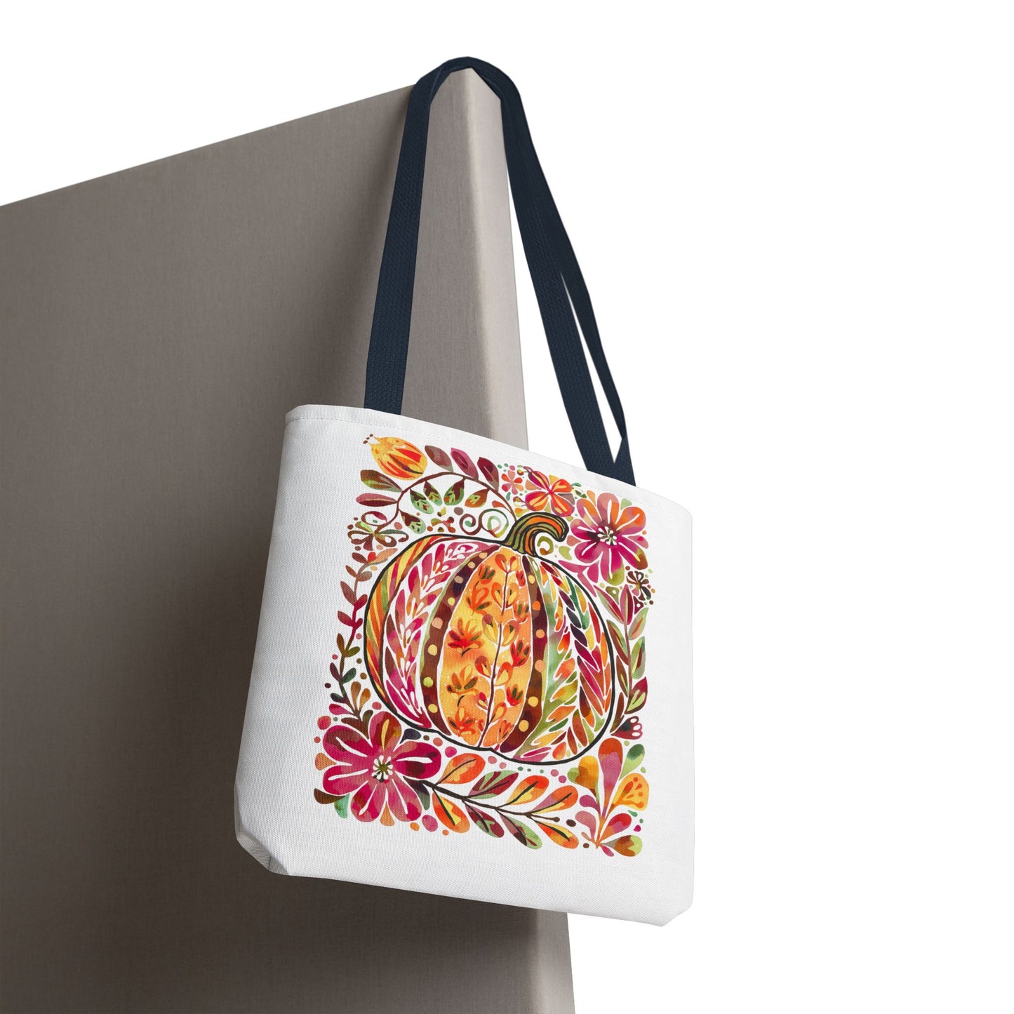 🎨 Watercolor Autumn Pumpkin Floral Tote Bag – Artistic Fall Charm 🍂