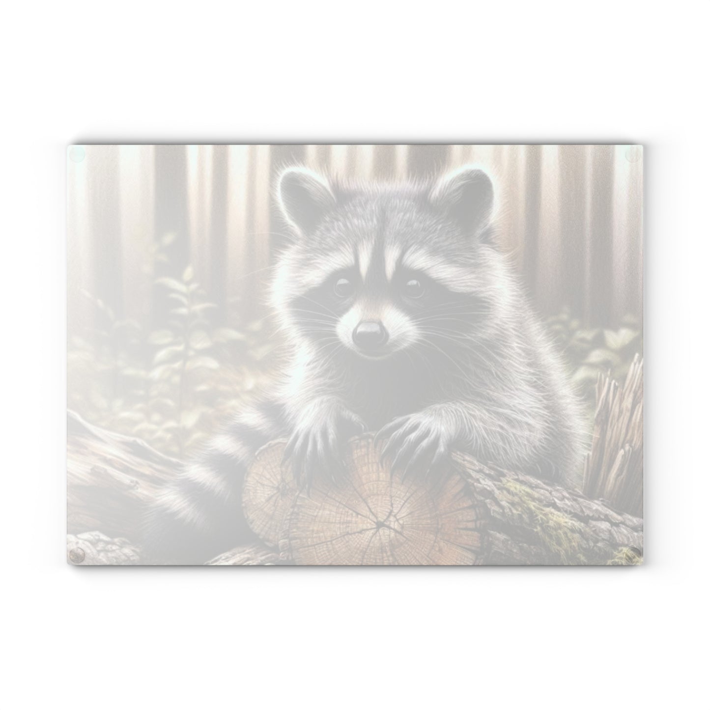 Tabla de cortar con diseño de mapache curioso: el encanto rústico se fusiona con la fantasía del bosque