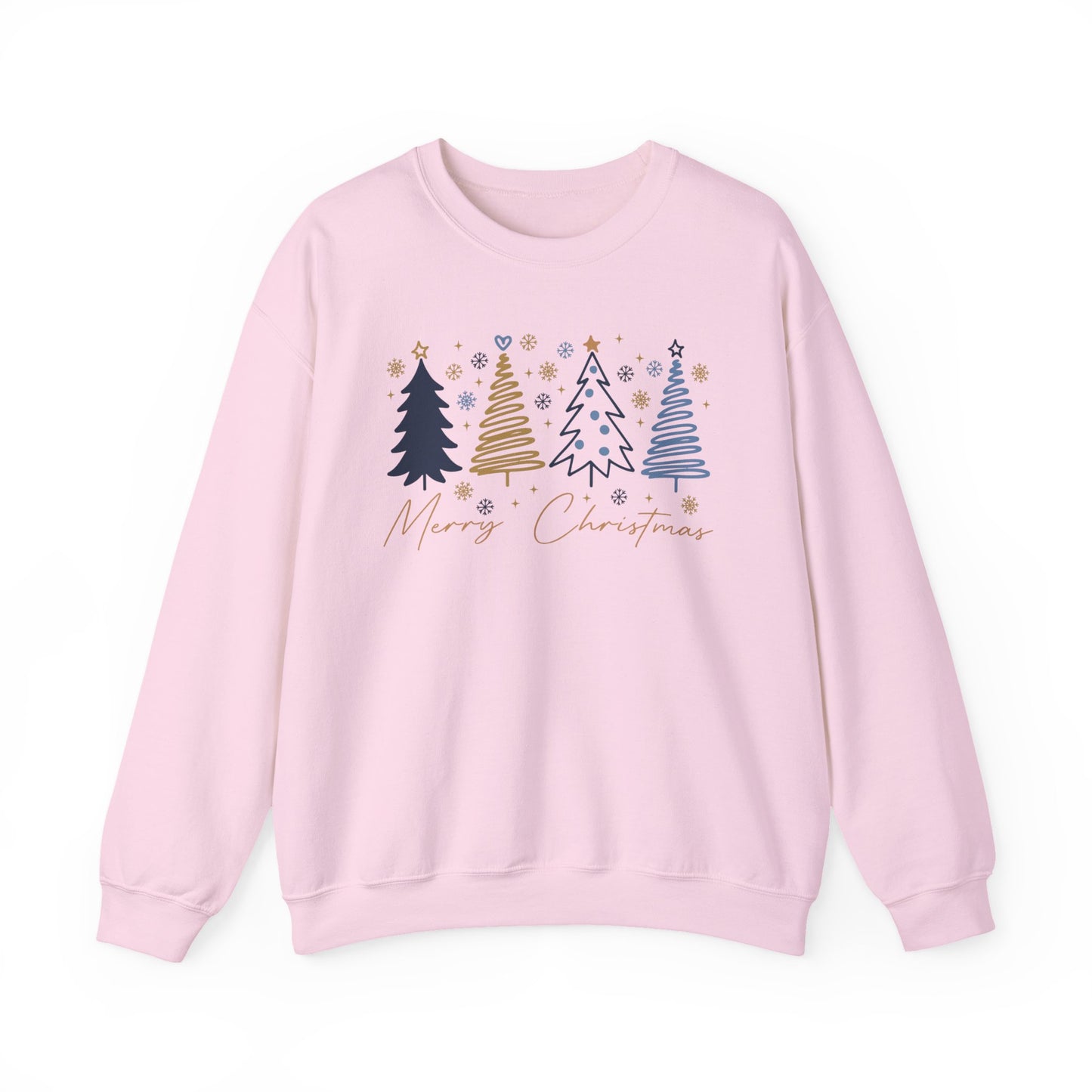 🎄✨ Merry Christmas Sweatshirt – Modern Navy & Gold Holiday Trees ❄️⭐