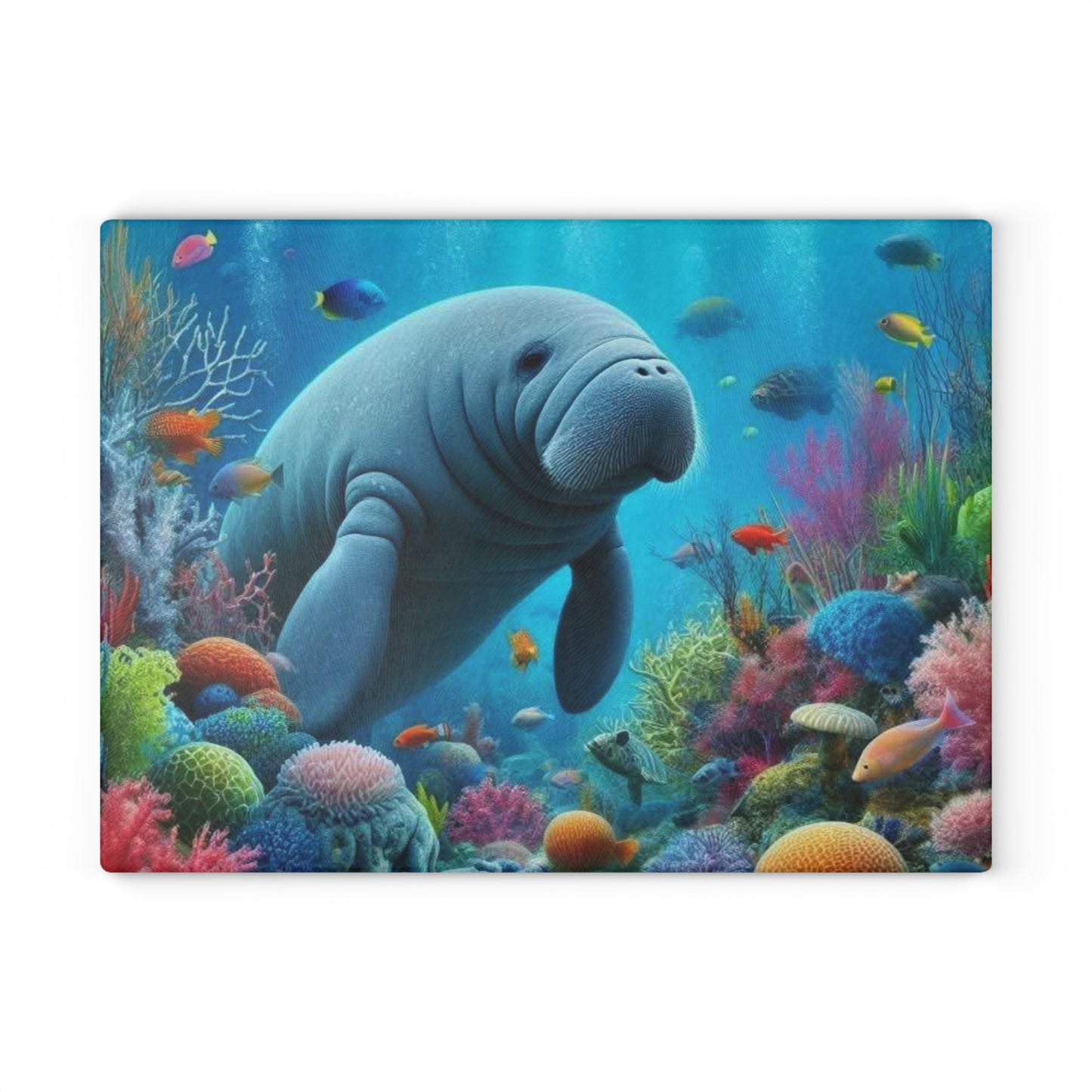 Manatee Cutting Board Textured Glass Florida Spring Kitchen Decor Coastal Home Gift Beach Housewarming Manatee Lover Sea Life Art Nautical