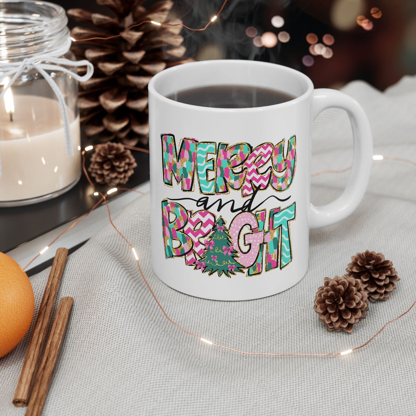 ☕ Merry and Bright Mug – Whimsical Colors & Holiday Cheer in Every Sip 🎄💖