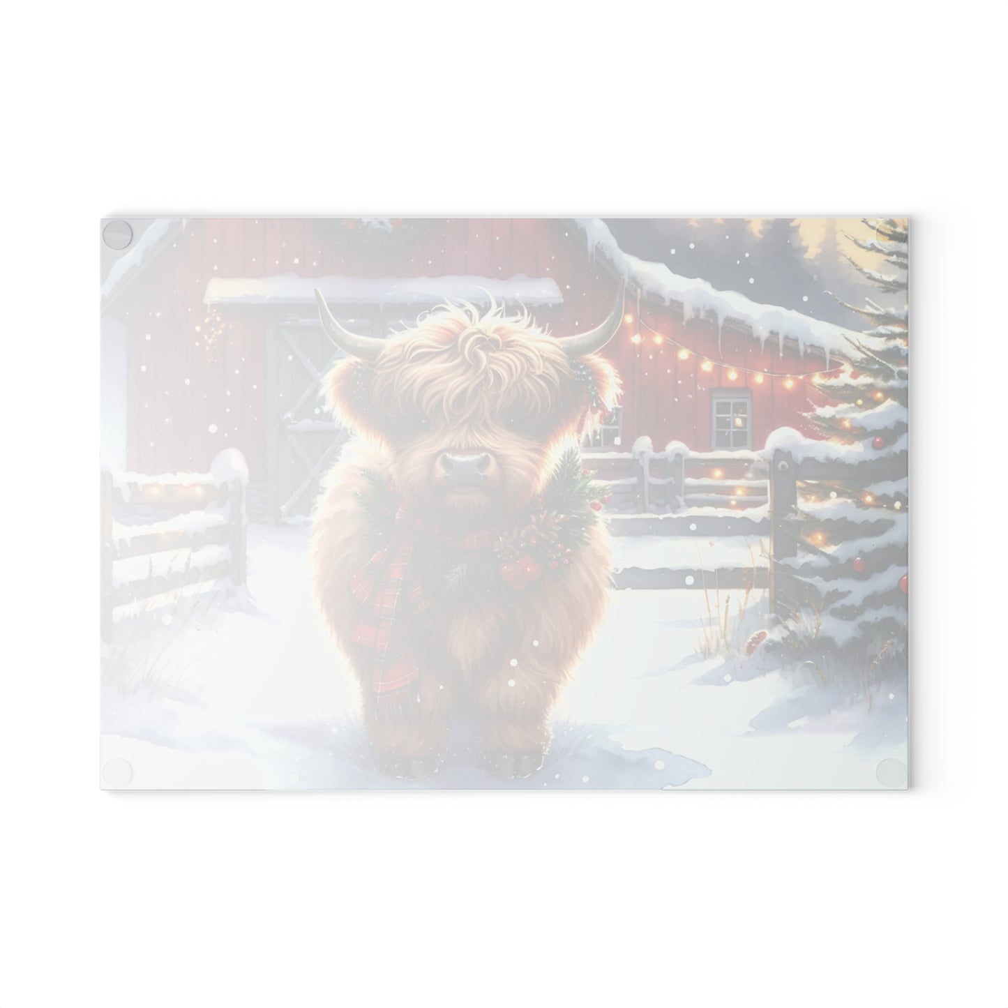 🐮❄️ “Cozy Highland Holiday Cow” Glass Cutting Board – Winter Charm for Your Kitchen