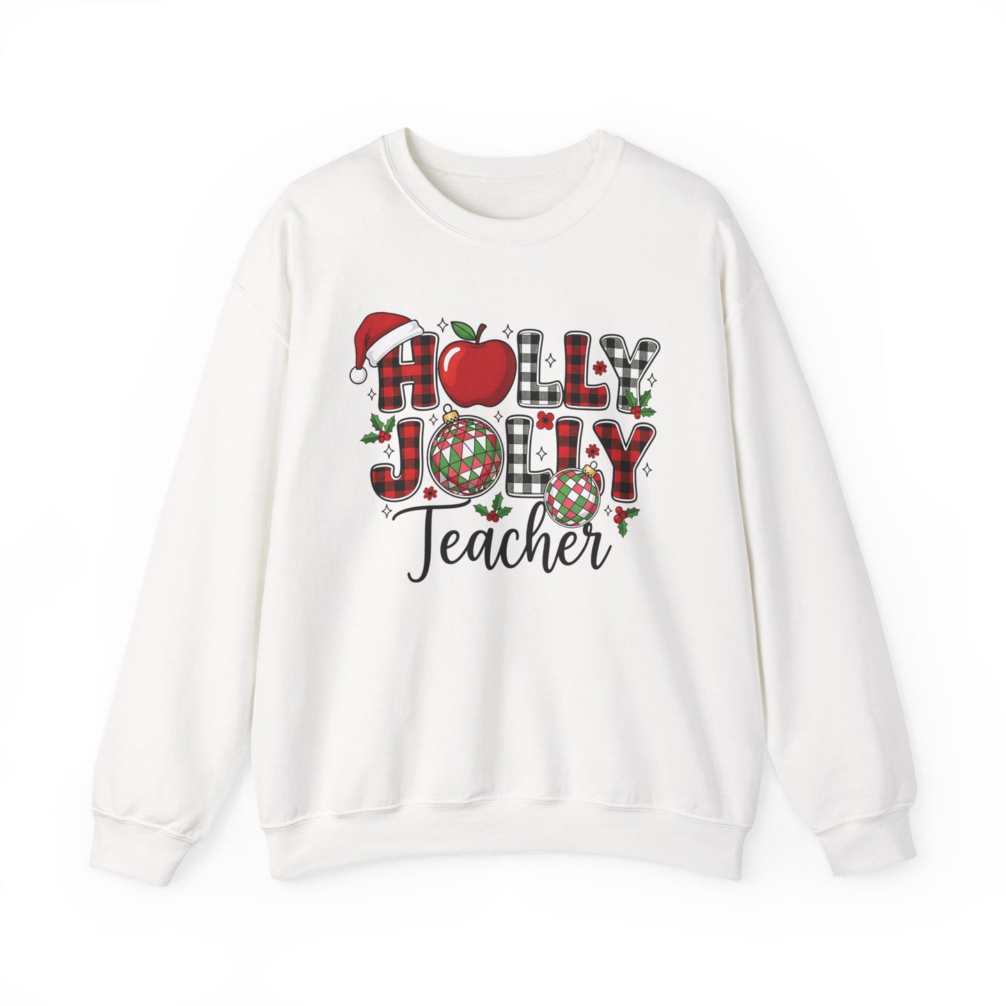 🍎✨ Holly Jolly Teacher Sweatshirt – Festive Classroom Cheer 🎄📚