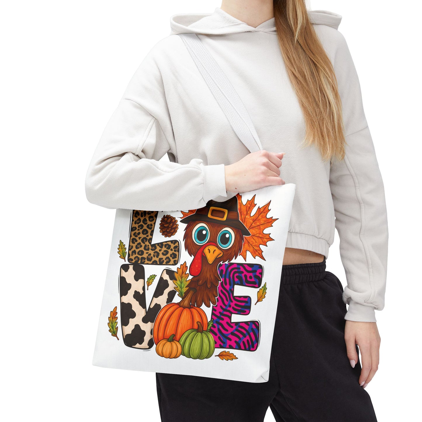 🦃 LOVE Turkey Tote Bag – Wild Prints, Big Eyes & Thanksgiving Fun 🎨