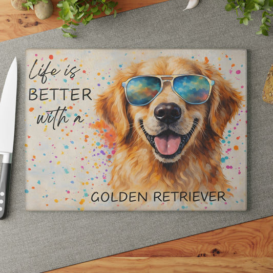 Golden Retriever Glass Cutting Board – Sunny Smiles & Kitchen Style