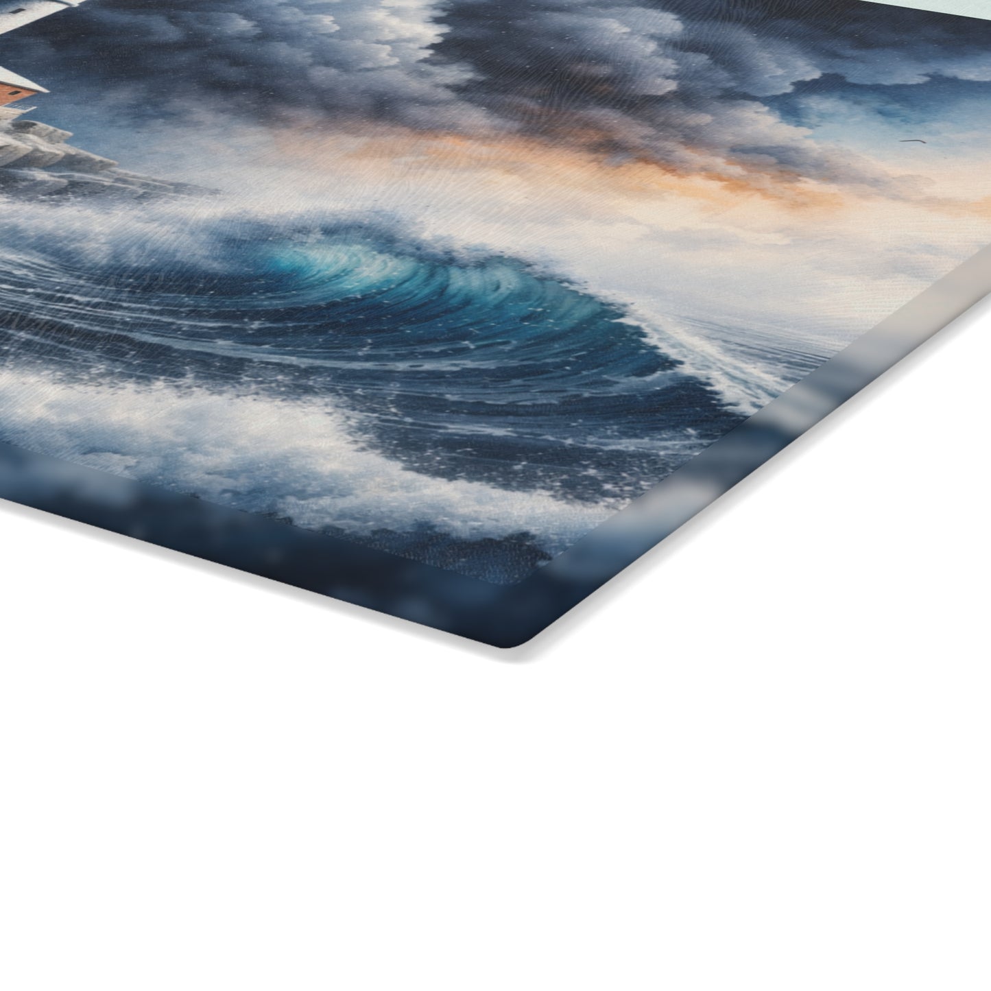 Storm watch Lighthouse Glass Cutting Board – Dramatic Coastal Ocean Art