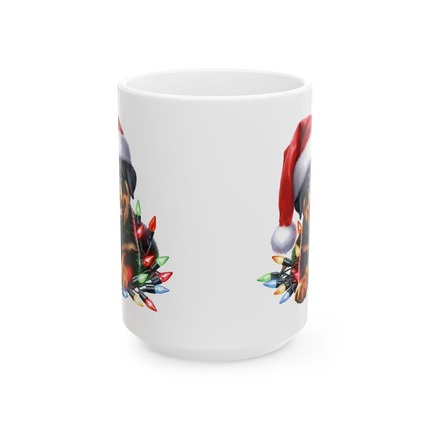 🎄 Rottweiler Christmas Lights Mug – Festive Cheer with Puppy Cuteness ☕