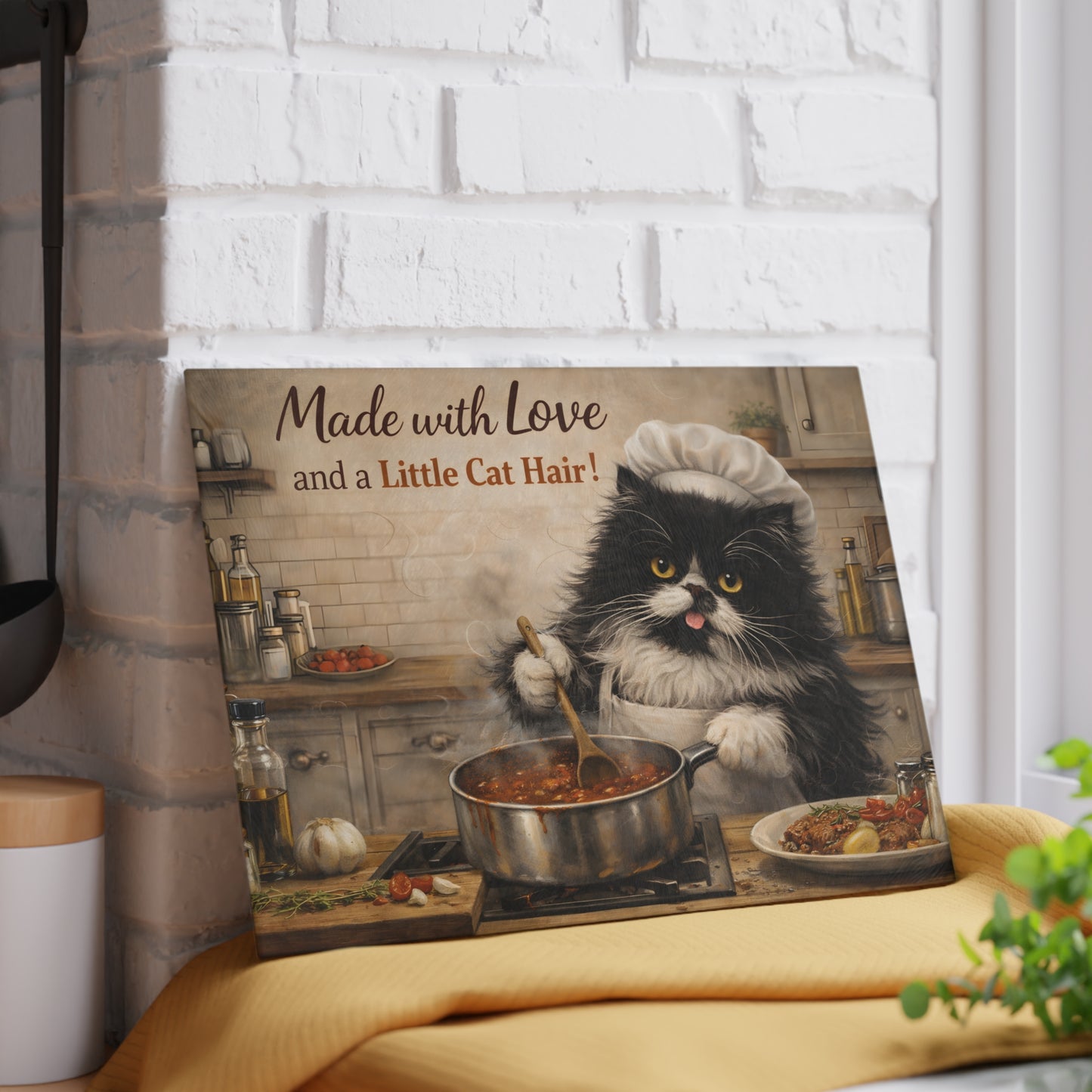 Made with Love and a Little Cat Hair Glass Cutting Board – Funny Cat Kitchen Art