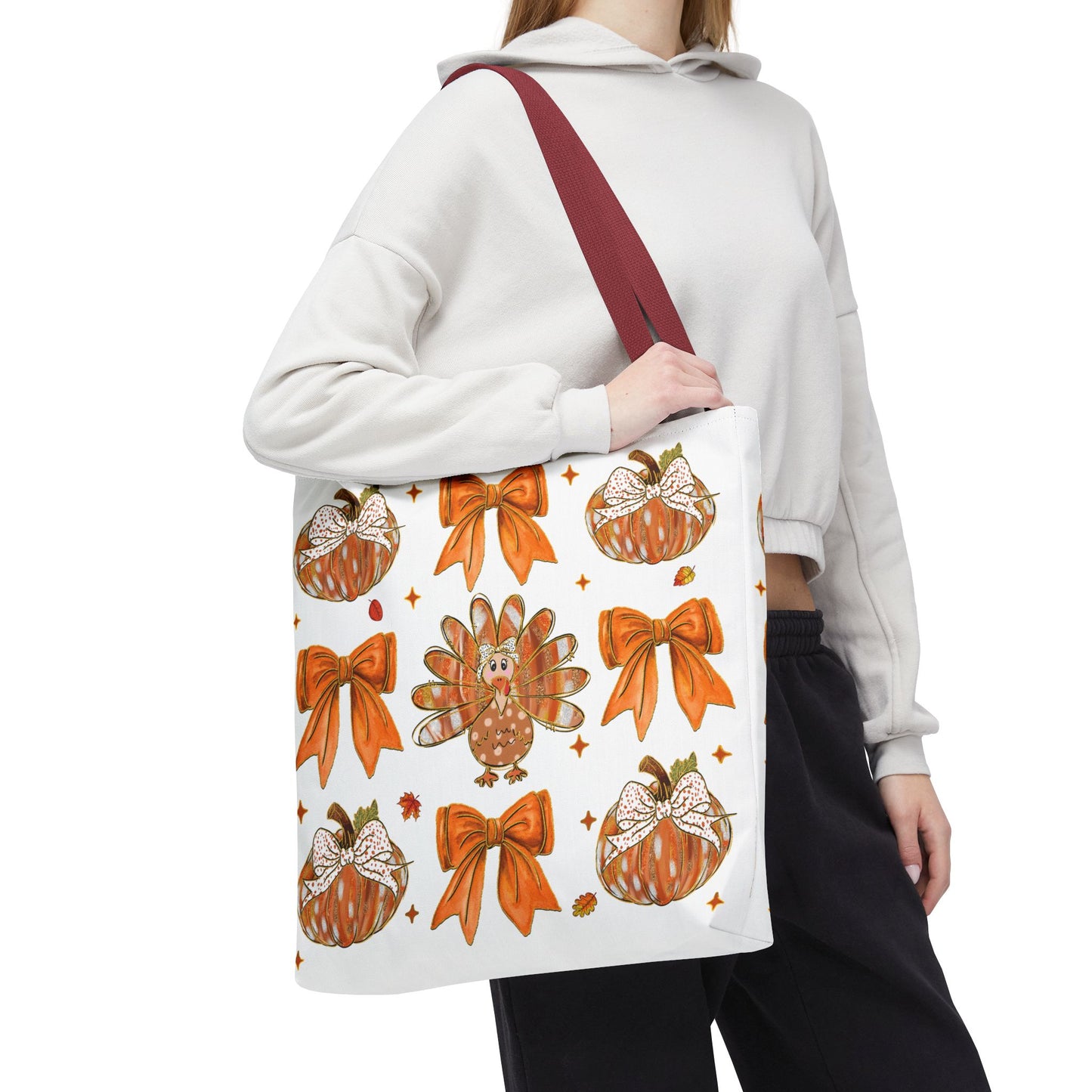 🎀 Girly Bows & Turkey Tote Bag – Cute & Cozy Thanksgiving Style 🦃🧡