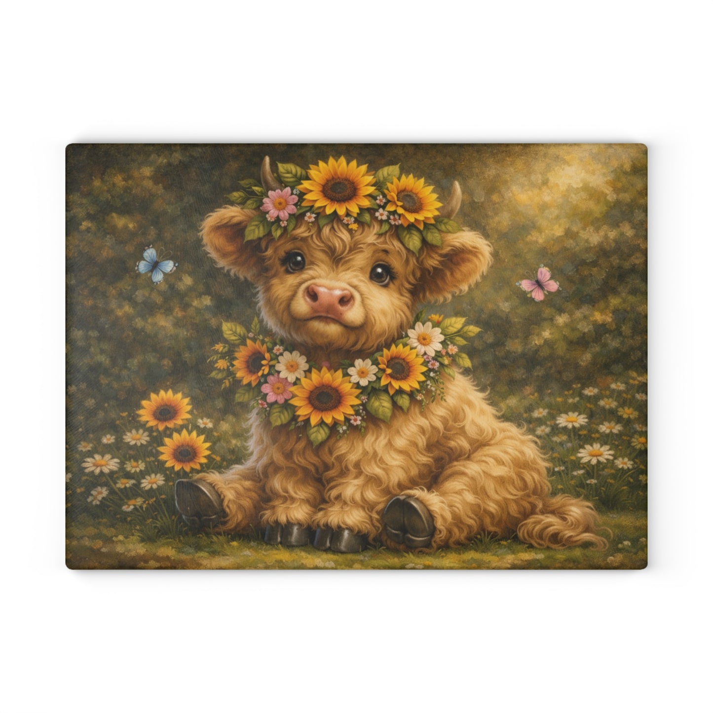 Floral Highland Calf Glass Cutting Board – Vintage Garden Style